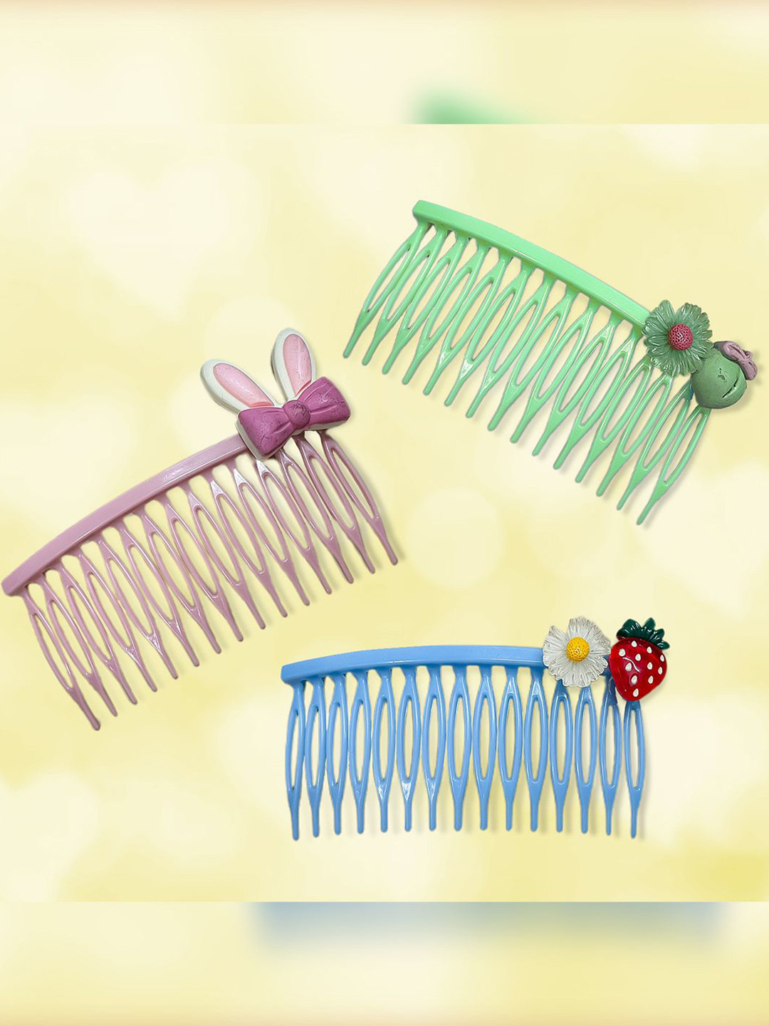 MAJESTIQUE Girls Set of 3 Embellished Side HairComb Pin