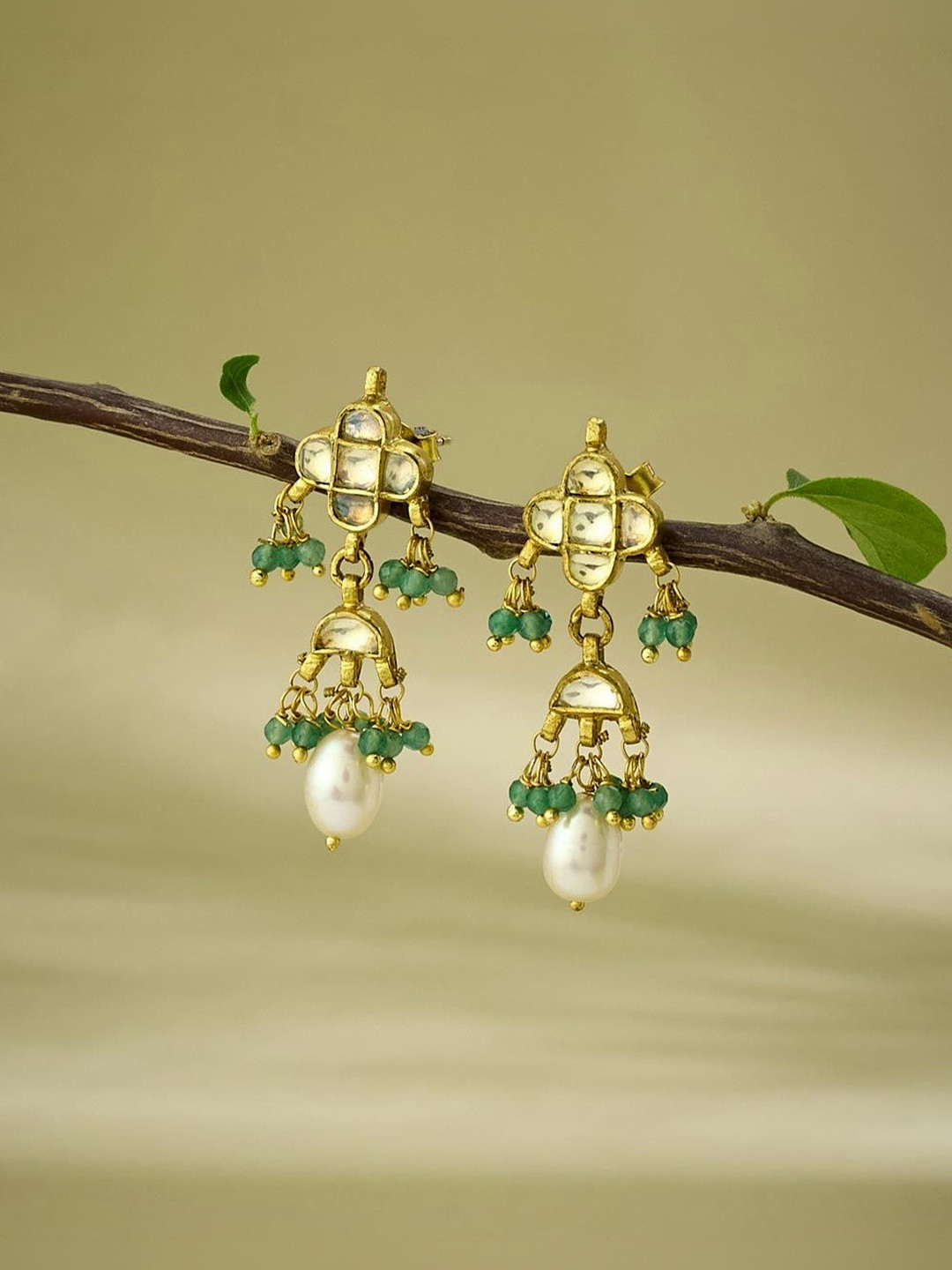Fabindia Gold-Plated Drop Earrings with Post And Back Closure