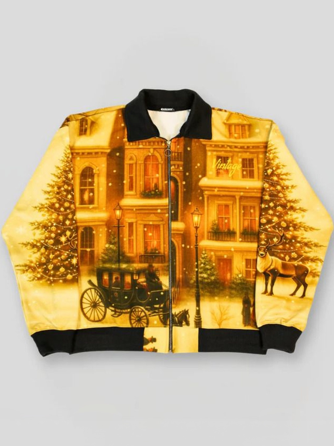Clazzey Men Graphic Printed Stand Collar Lightweight Zip Up Bomber Jacket