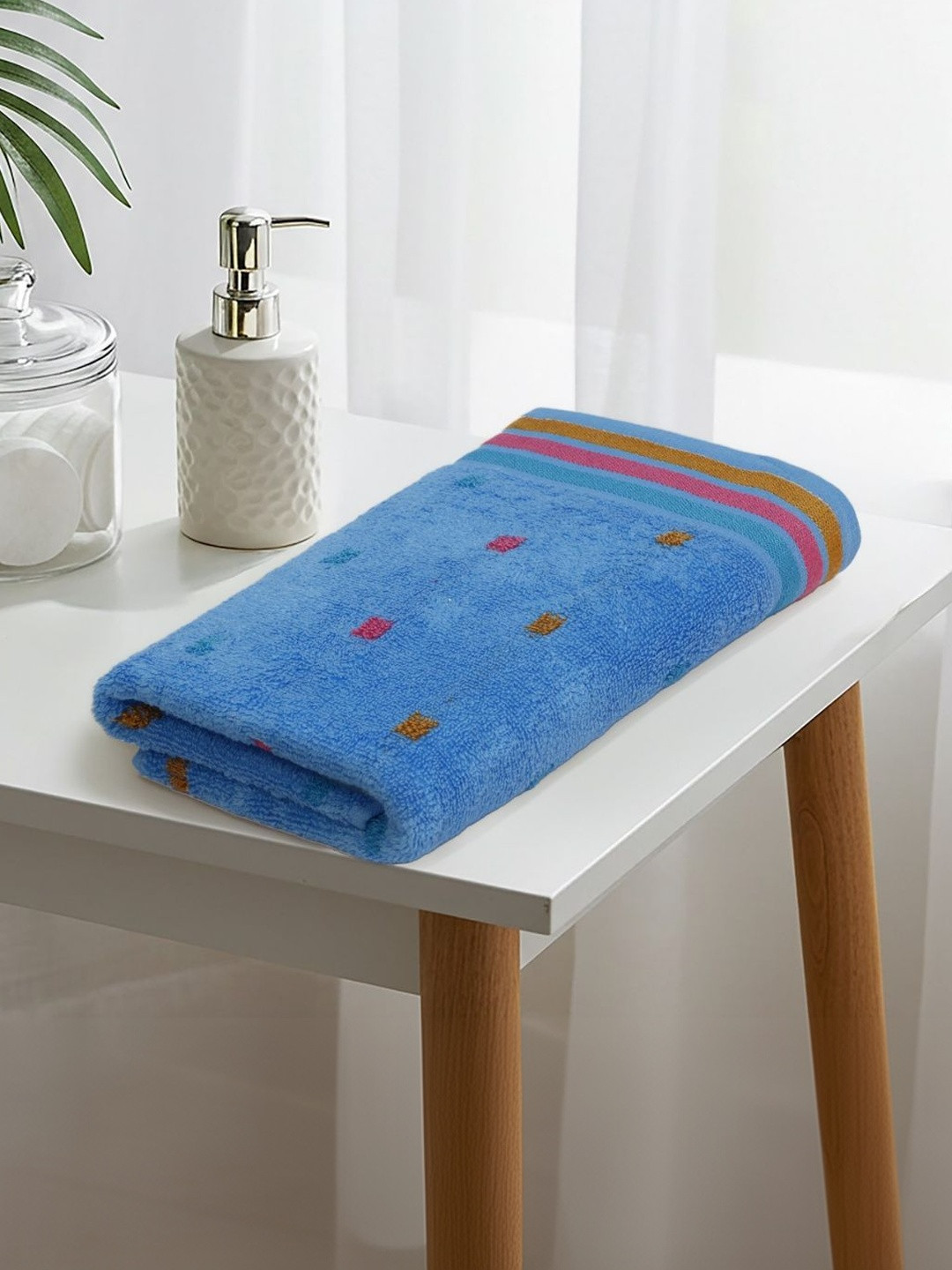LIBERTY TOWELS Blue Pure Cotton Printed 450 GSM Zero Twist Adult Bath Towel-1.17 m x 0.56m