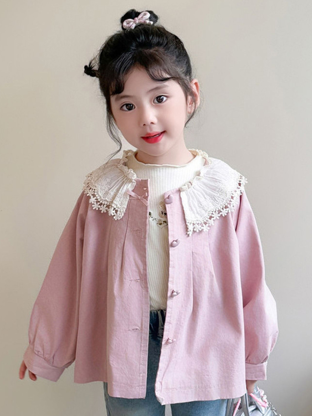 LULU & SKY Girls Casual Lace Collar Top