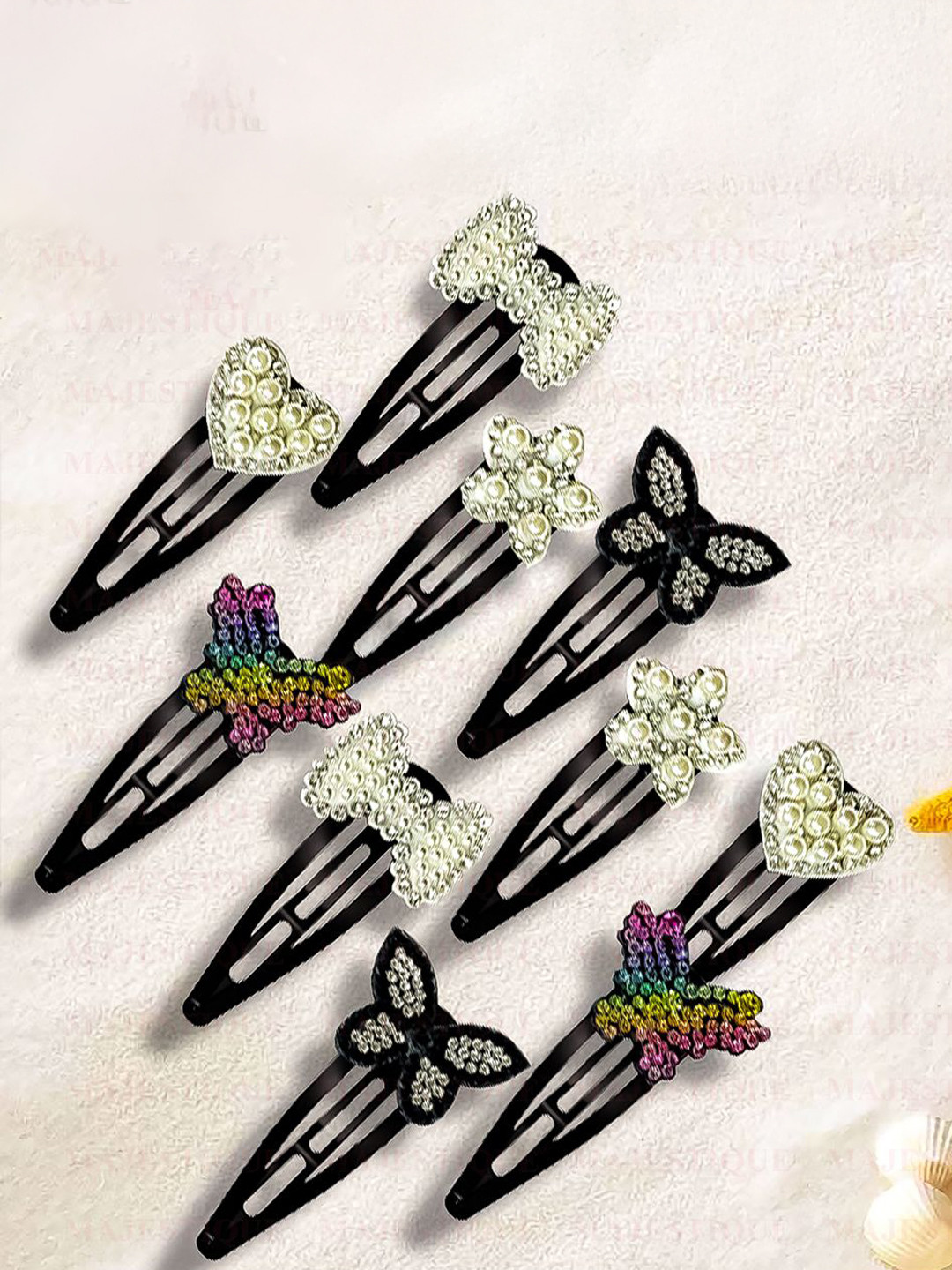 MAJESTIQUE Girls Set of 10 Embellished Tic Tac Hair Clip