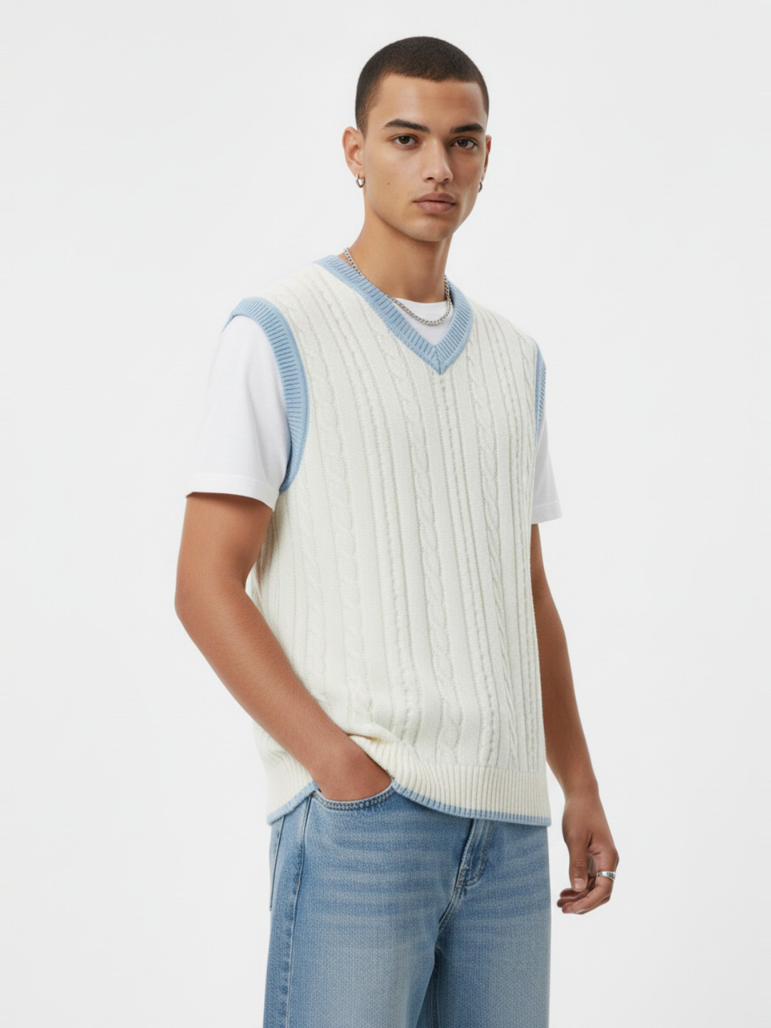 glitchez Cable Knit Contrasting Edges Acrylic Pullover