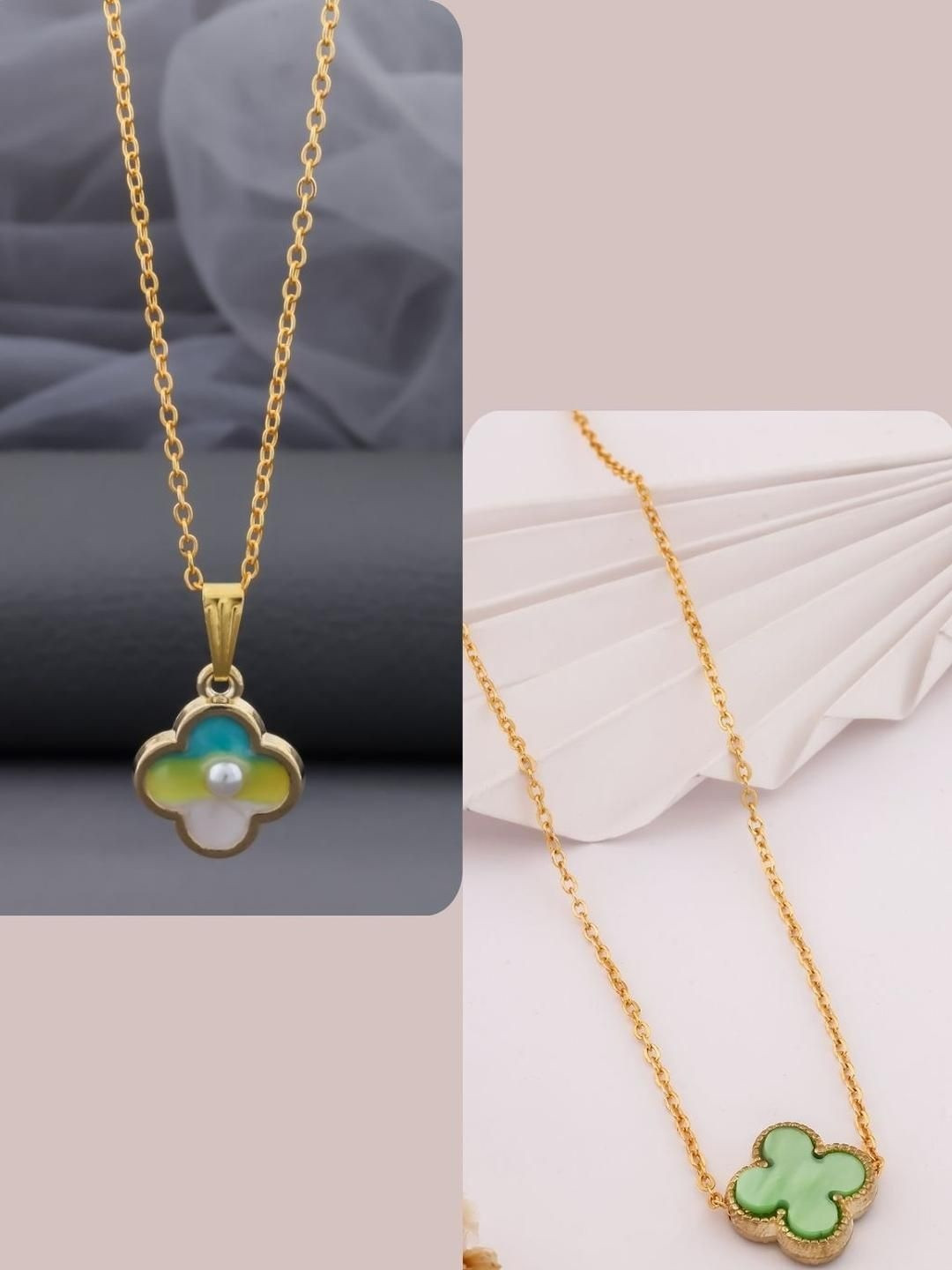 SZN Set Of 2 Gold-Plated Clover Shaped Enamelled Minimal Link Chains