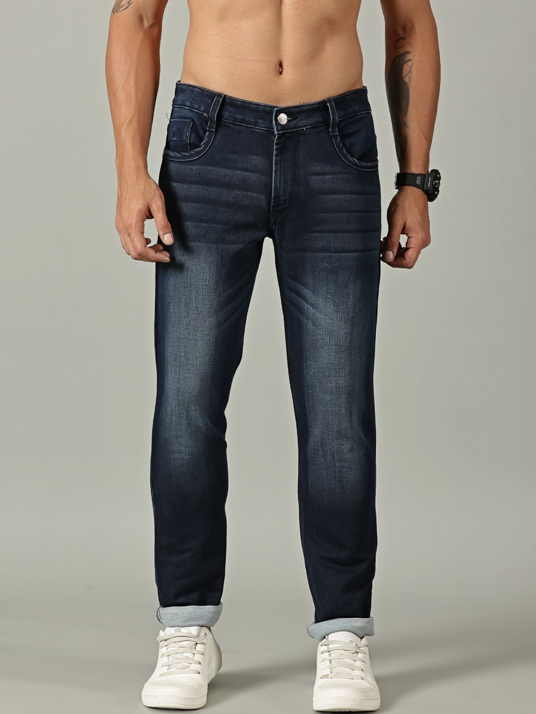 TRIGGER Men Slim Fit Mid-Rise Heavy Fade Stretchable Jeans