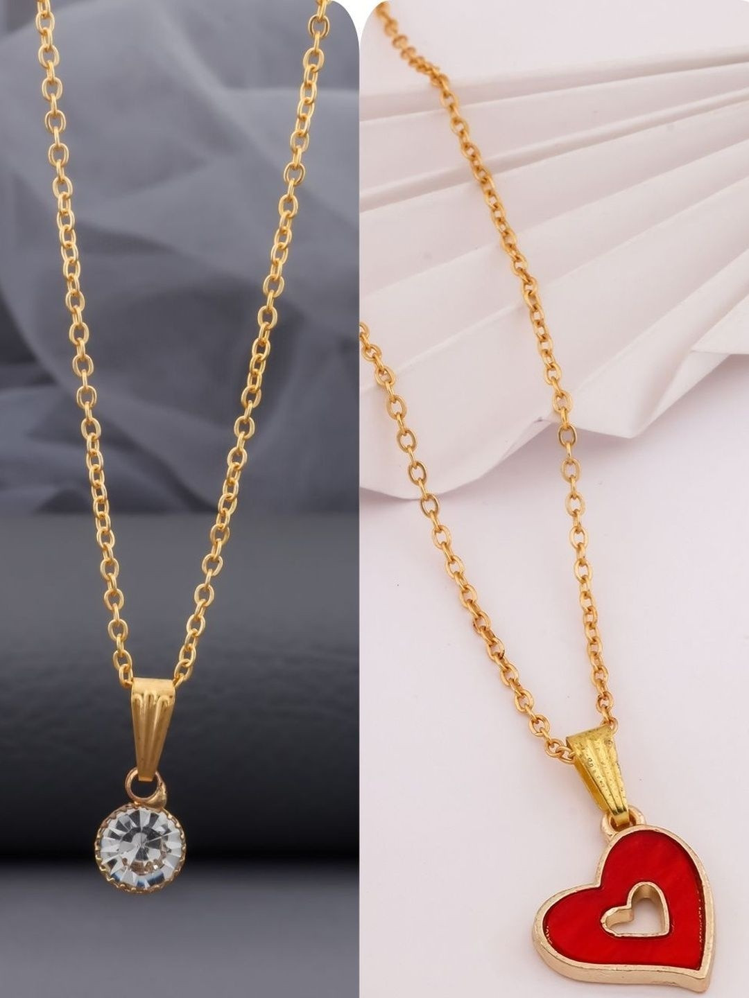 SZN Elegent Set Of 2 Gold-Plated Artificial Stones Studded Circular Pendants With Chains