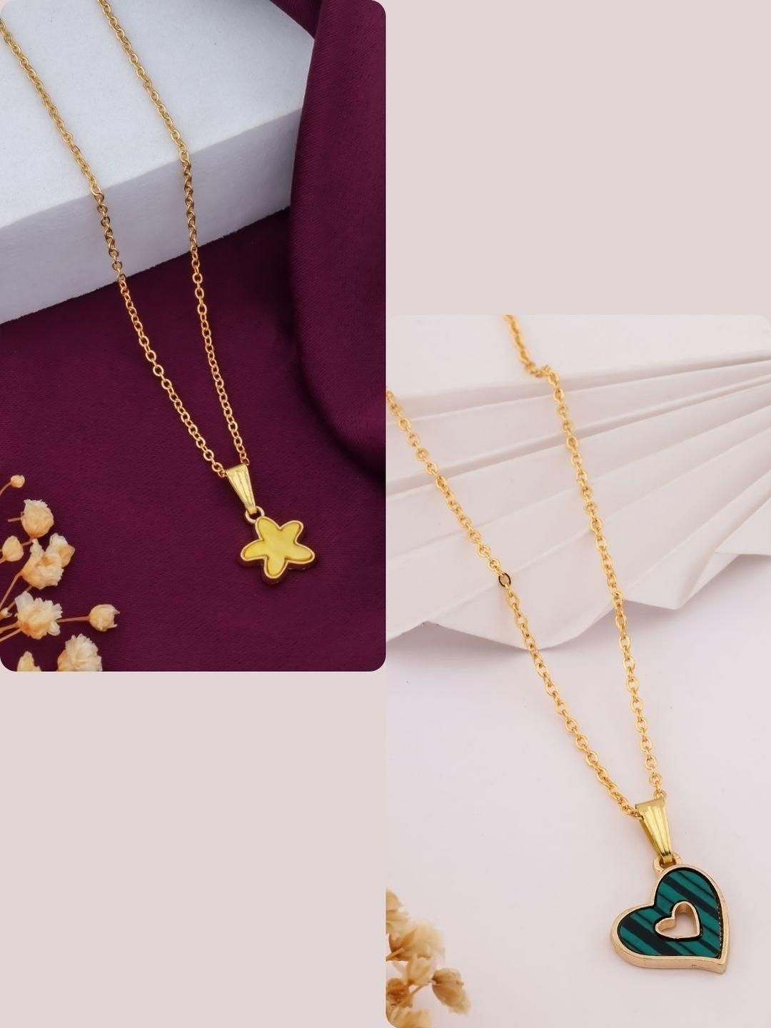 SZN Women Set of 2 Brass Gold-Plated Charms Necklace