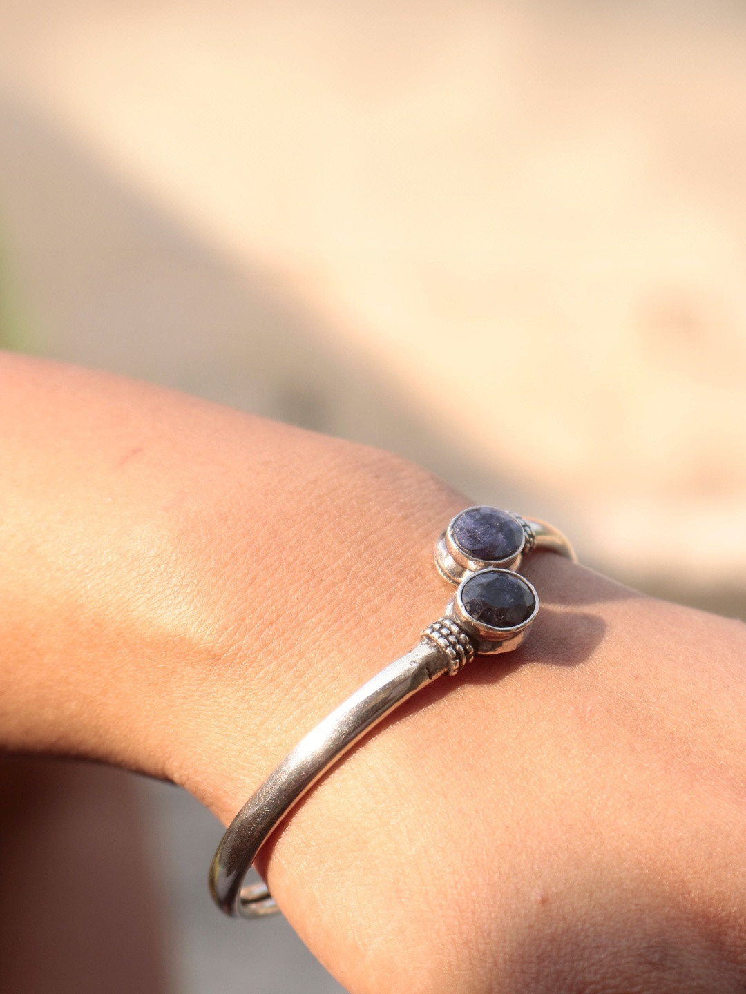 FUSIONARI Sterling Silver Sapphire Studded Bangle-Style Bangle