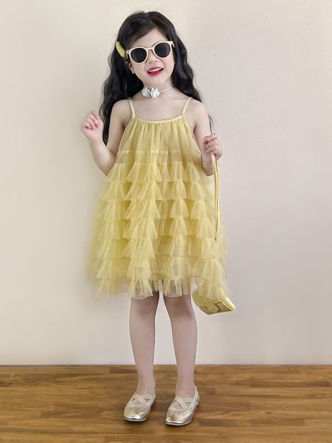 LULU & SKY Girls Self Design Layered Ruffle Sleeveless A-Line Dress