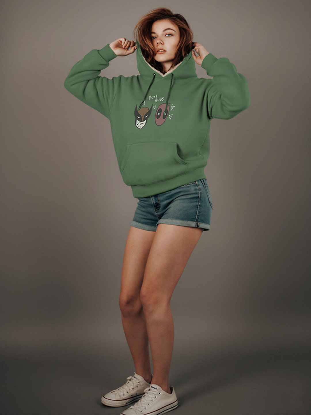 TOGS & TERRE Women Wolverine and Deadpool Printed Hooded Cotton Oversized Sweatshirt