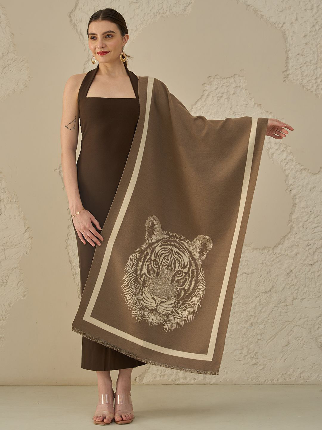 Knitkala Cashmere Reversible Woollen Tiger Print Winter Stole