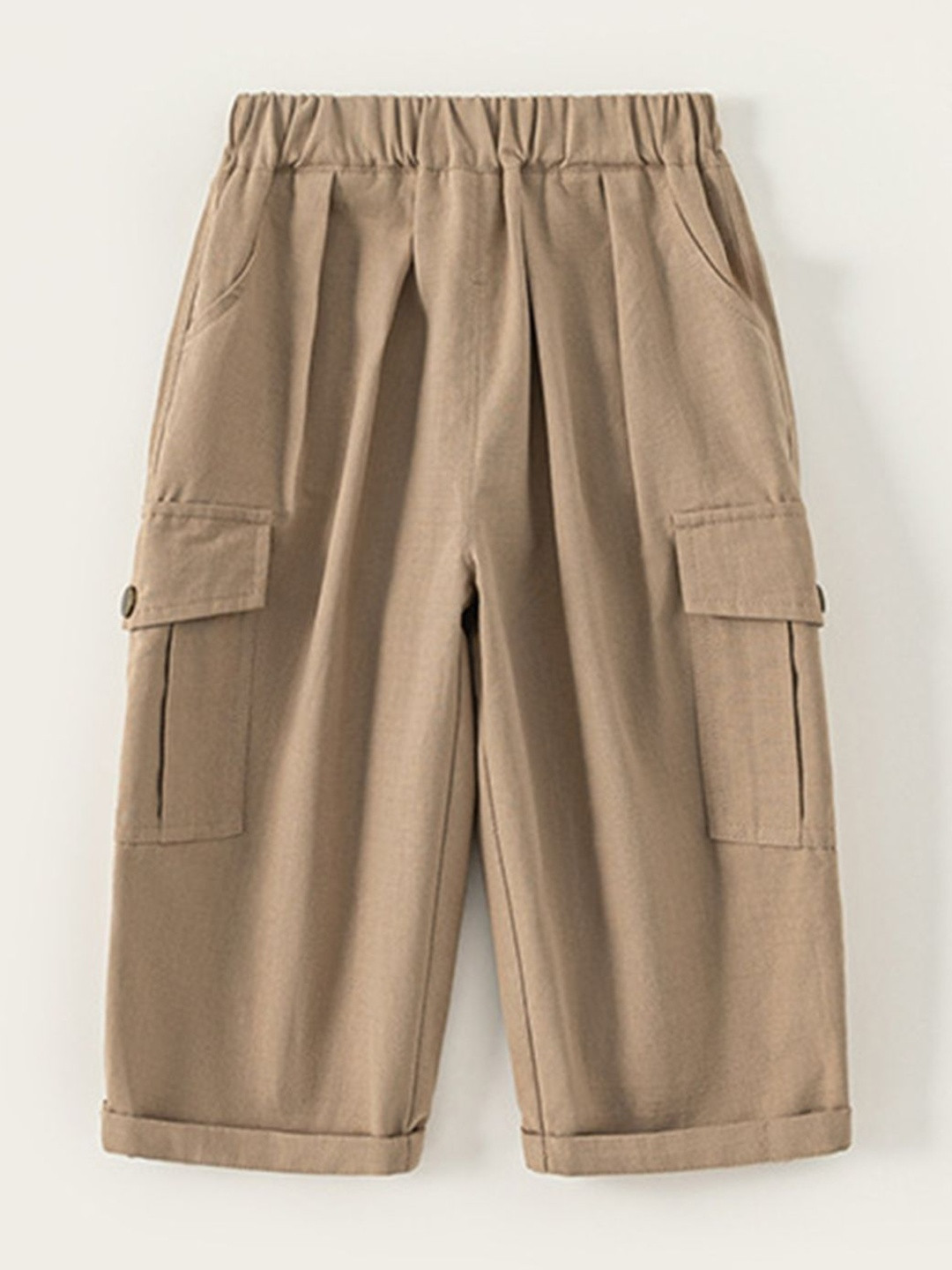 LULU & SKY Kids Relaxed Fit High-Rise Front-Pleat Plain Cotton Cargos