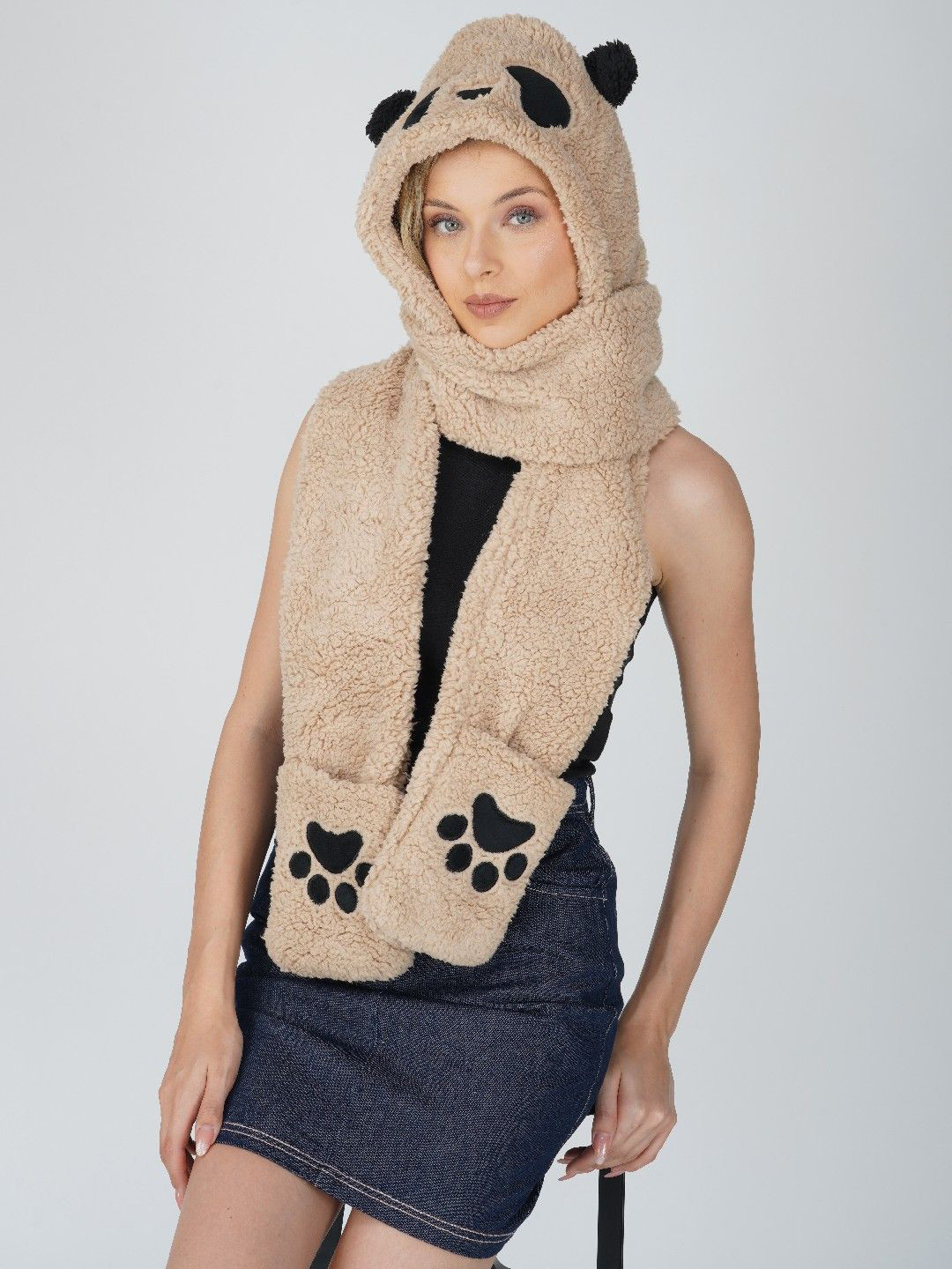 LADONNA Women Cute Warm Woollen 3 In 1 Cap Scarf and Gloves