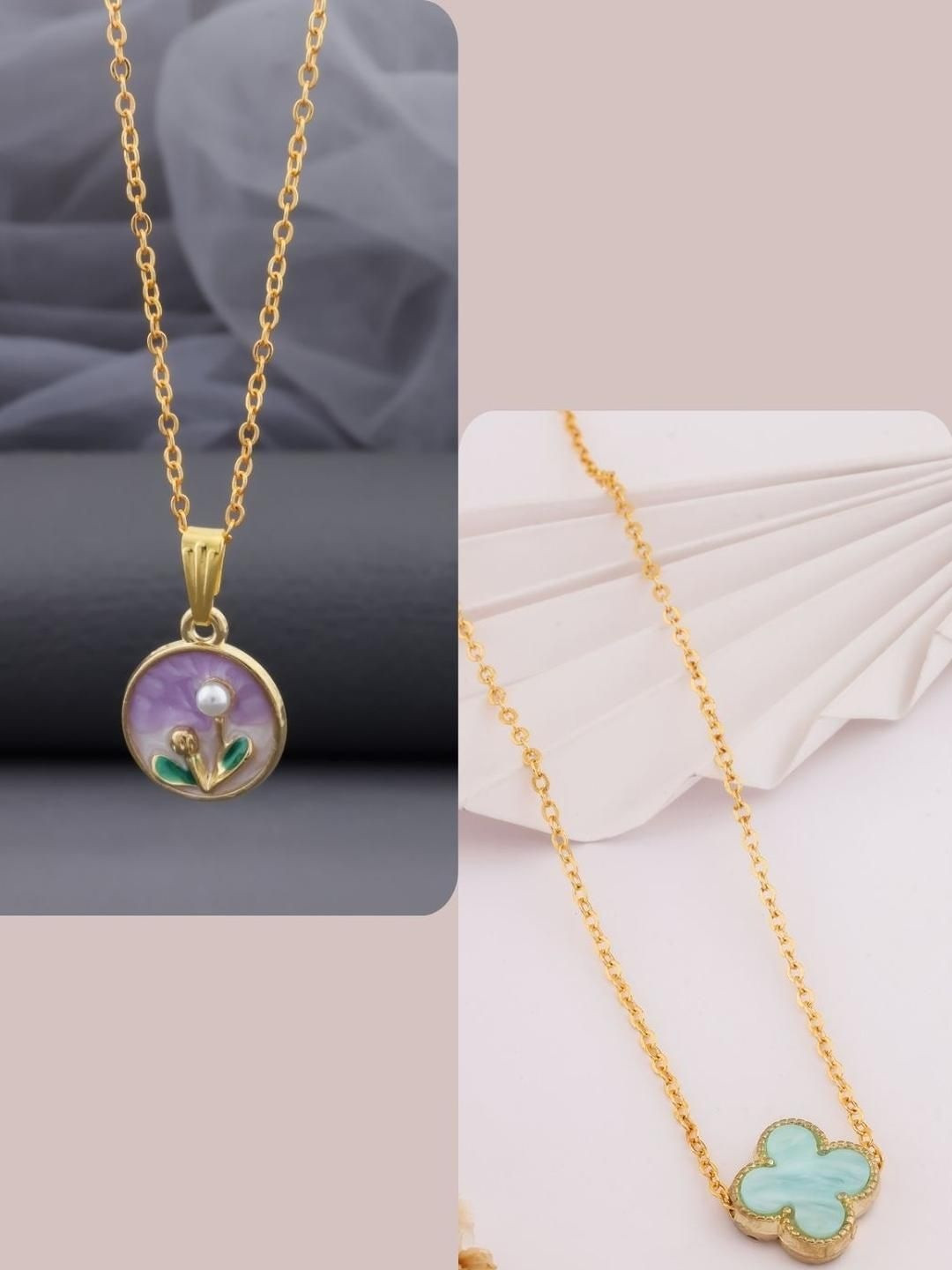 SZN Set Of 2 Gold-Plated Artificial Beaded Enamelled Minimal Chains