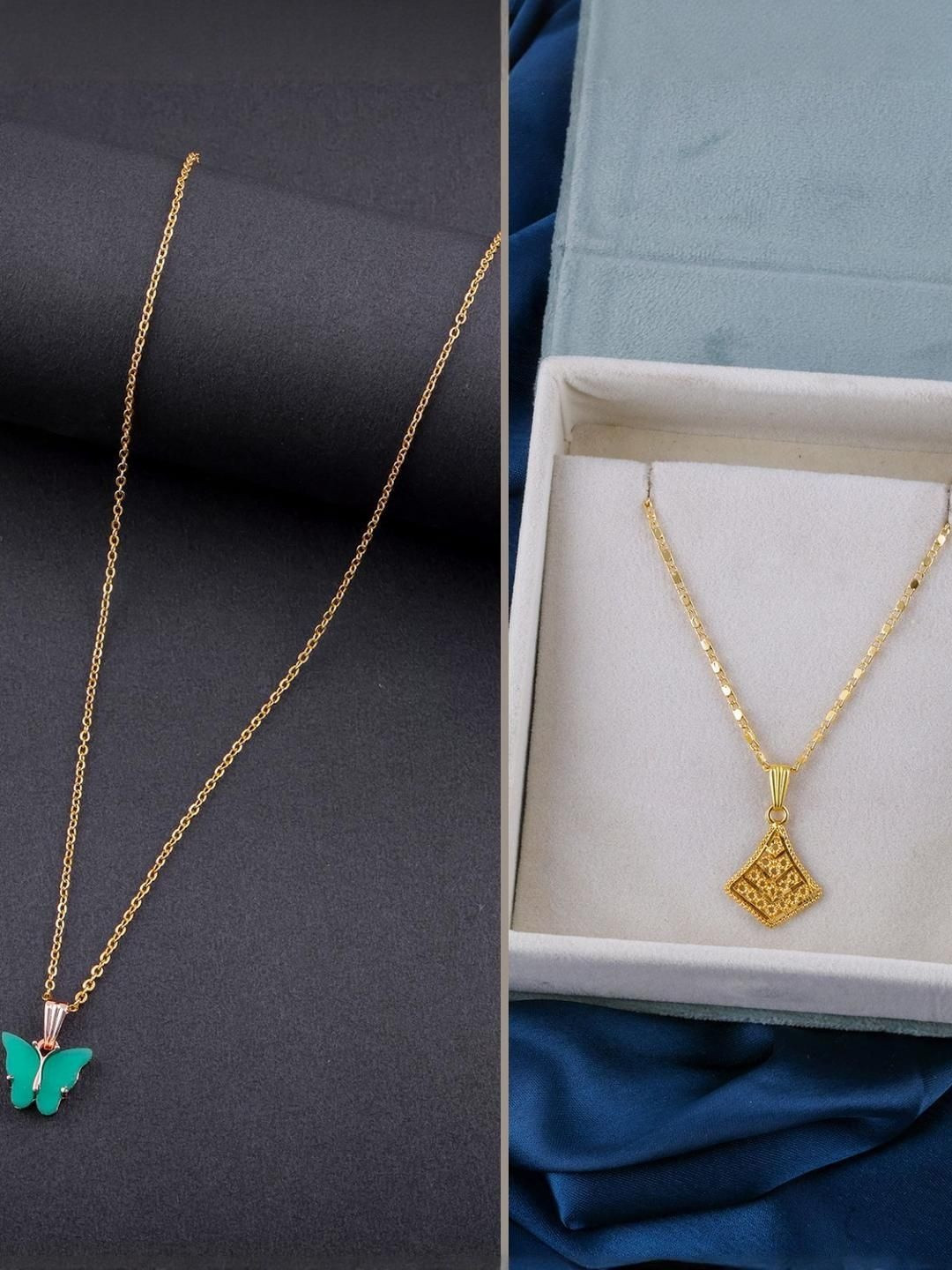 SZN Set Of 2 Gold-Plated Diamond Shaped Pendants With Chains