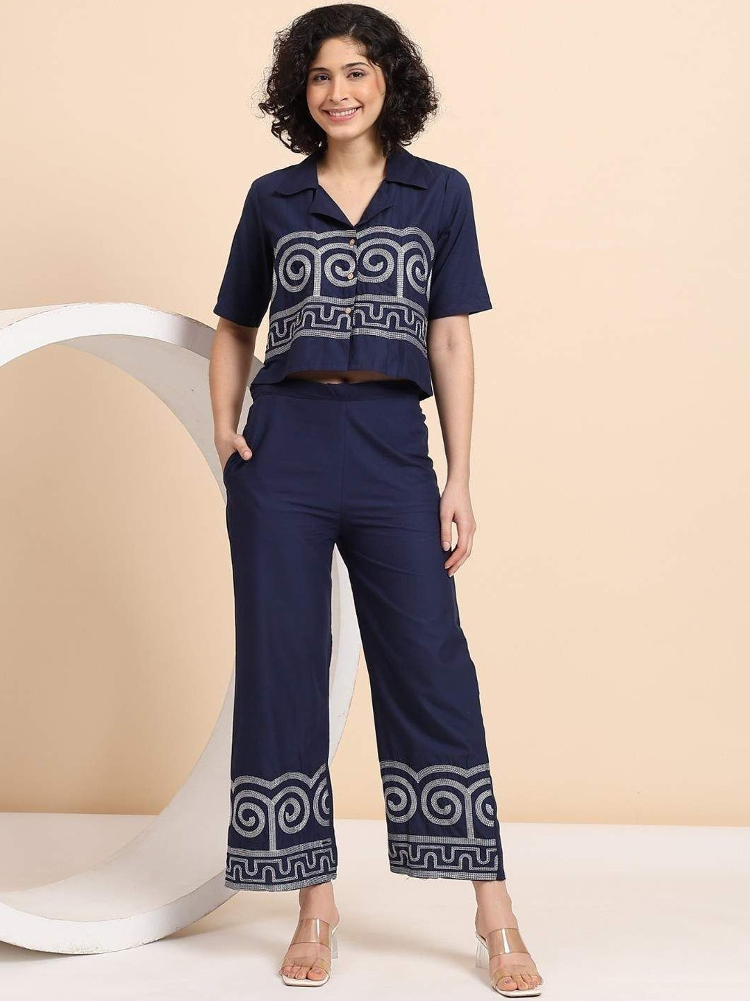 clothonus Women Embroidered Pure Cotton Shirt Collar Neck Shirt & Palazzo Co-Ords