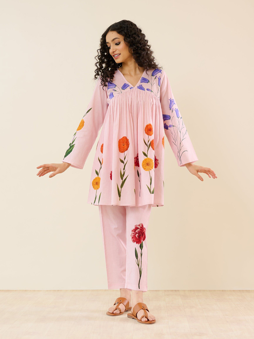 Rustorange At The Florist's Printed V Neck Tunic With Trouser Co-Ords