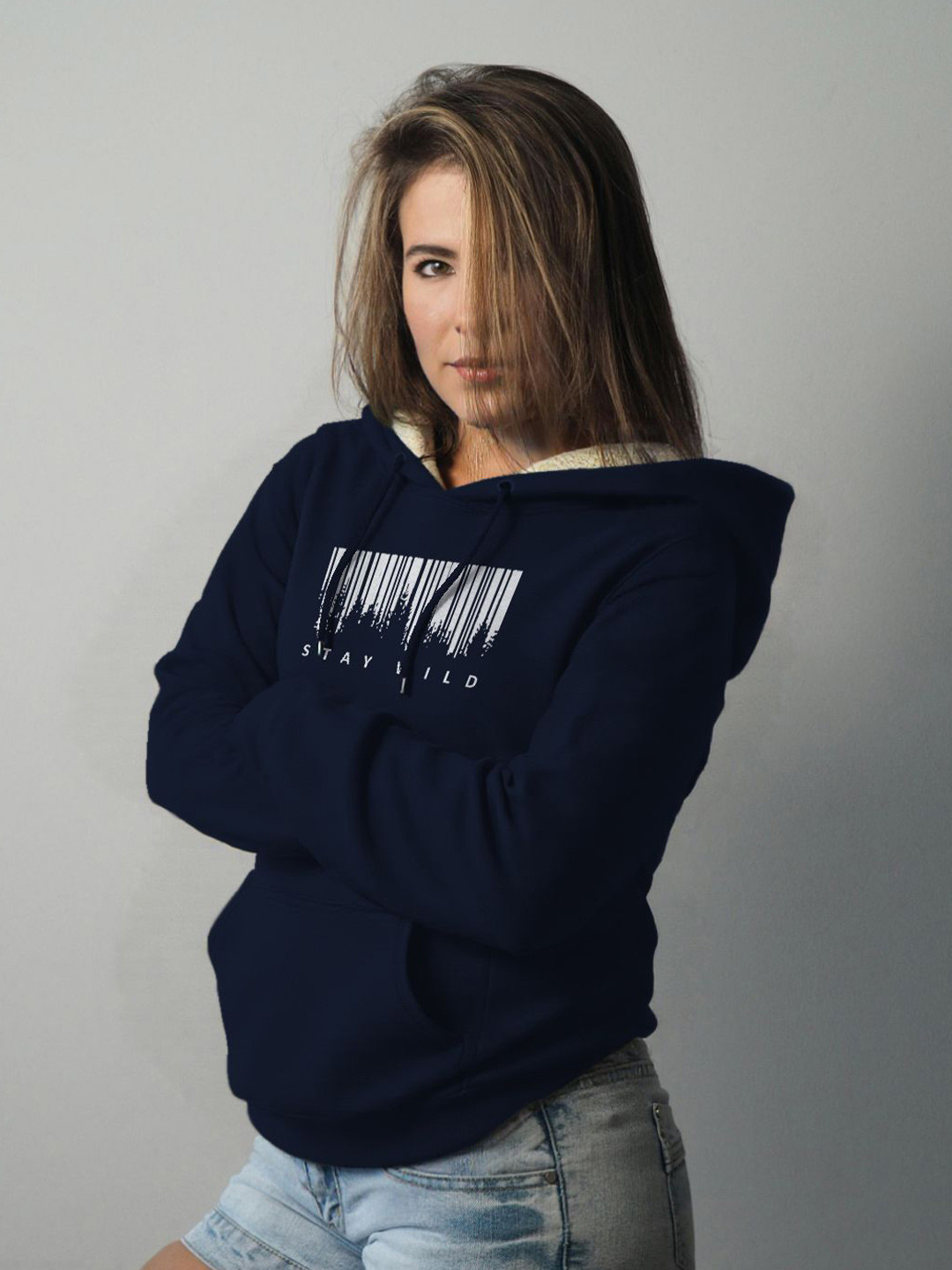 TOGS & TERRE Women Printed Cotton Hooded Oversized Sweatshirt