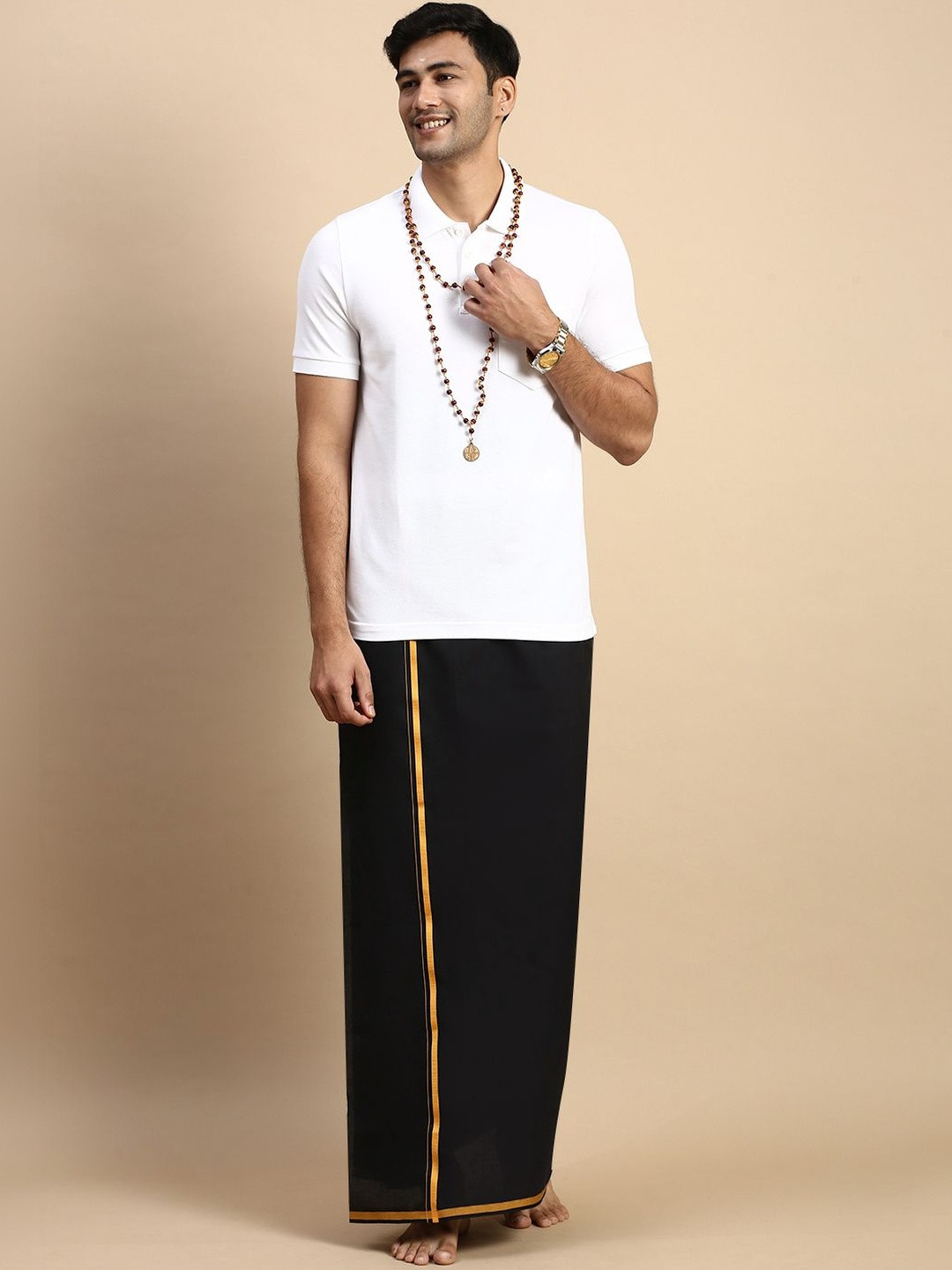 Ramraj Polo Collar Pure Cotton T-shirt With Dhoti Pants