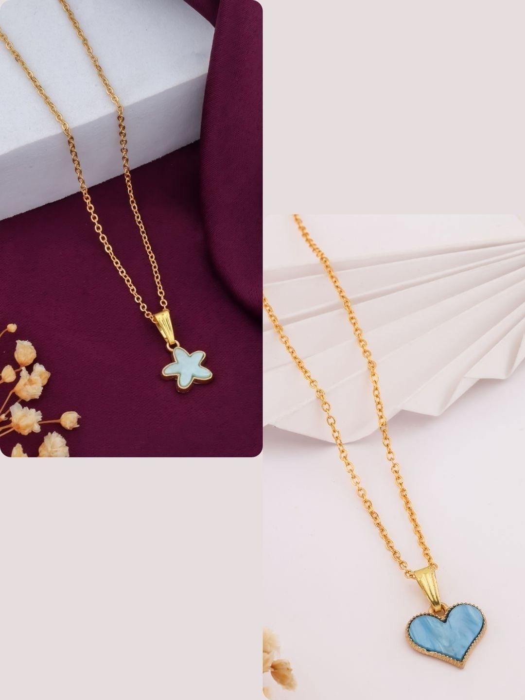 SZN Set Of 2 Gold-Plated Clover & Heart Shaped Pendants With Chains
