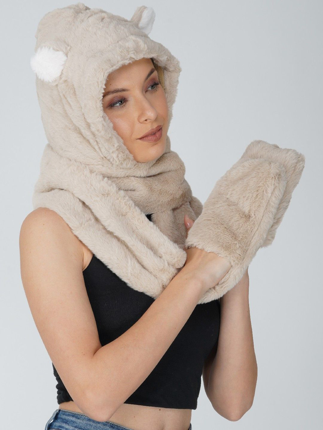 LADONNA Women Self Design Woollen Beanie Cute Warm Scarf Winter Cap