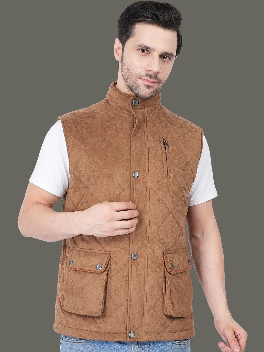 Club York Men Stand Collar Sleeveless Jacket