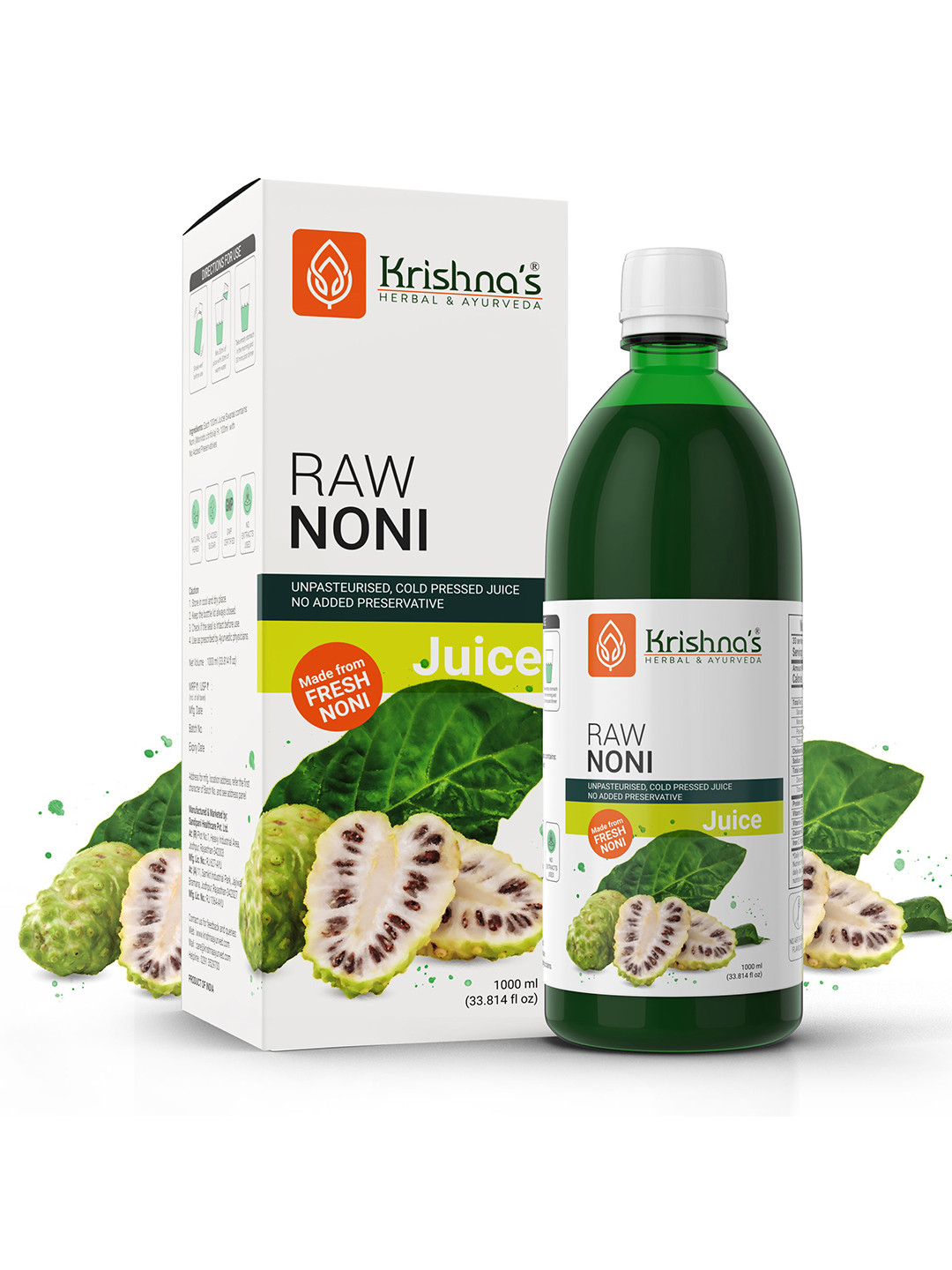 Krishna's Herbal & Ayurveda Raw Noni Cold Pressed Juice To Boost Immunity - 1L