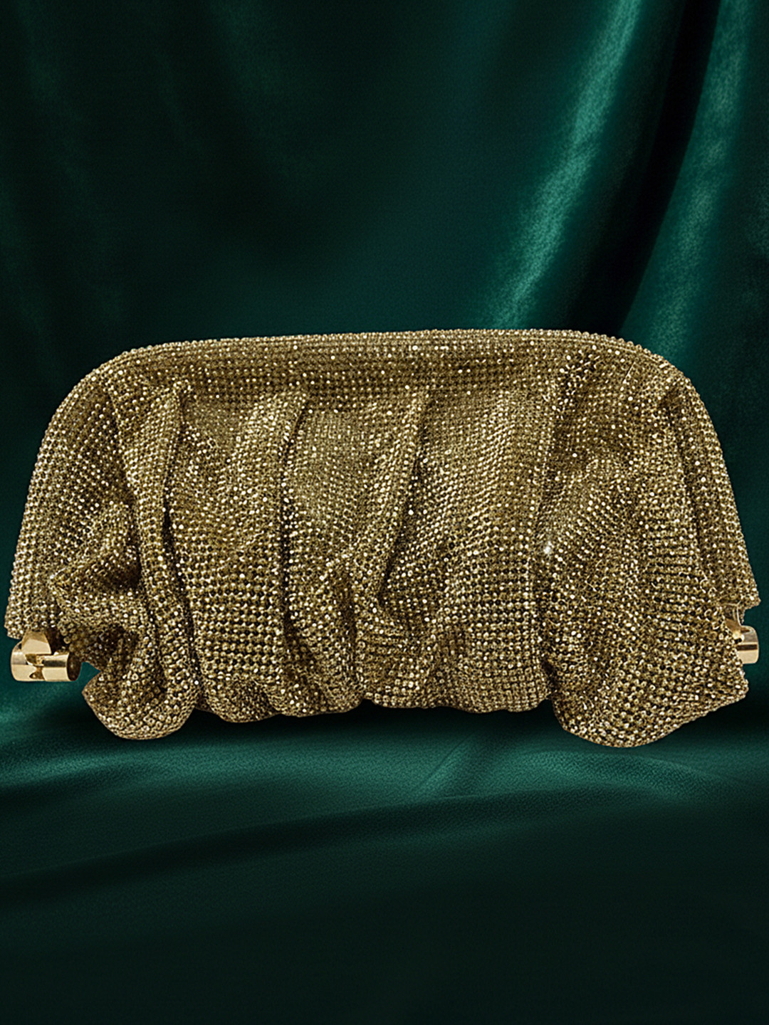 bebe Embellished Diamond-studded Rhinestone Pleated Crossbody Shoulder Bag