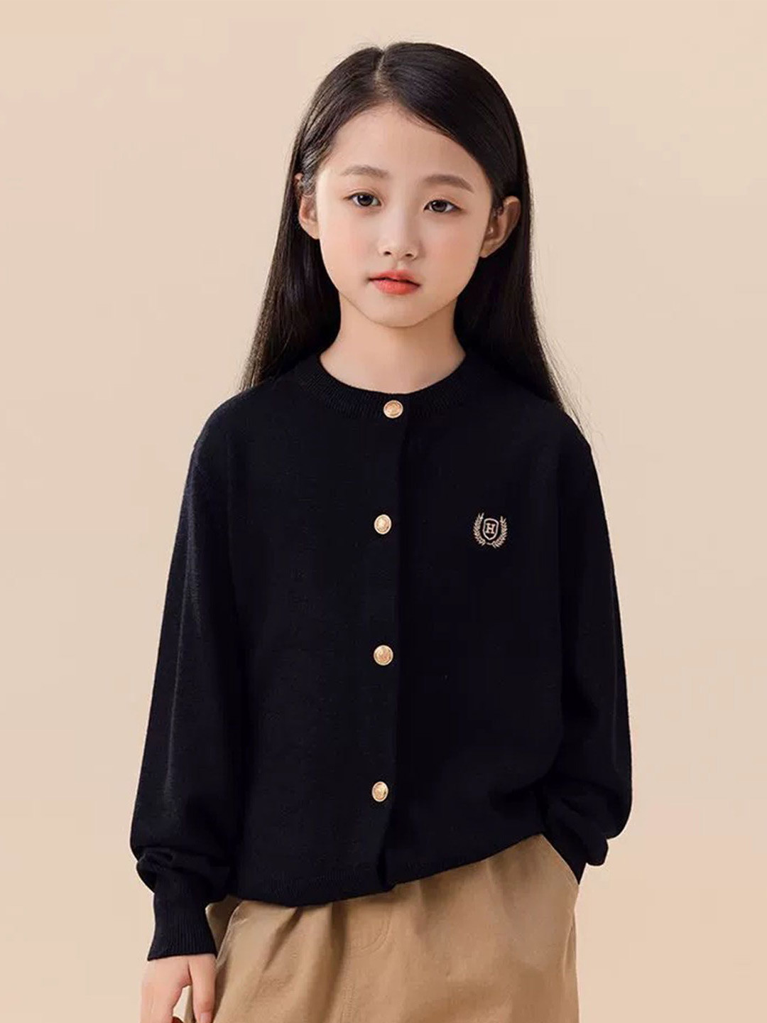 LULU & SKY Girls Round Neck Buttoned Knit Cardigan Sweaters
