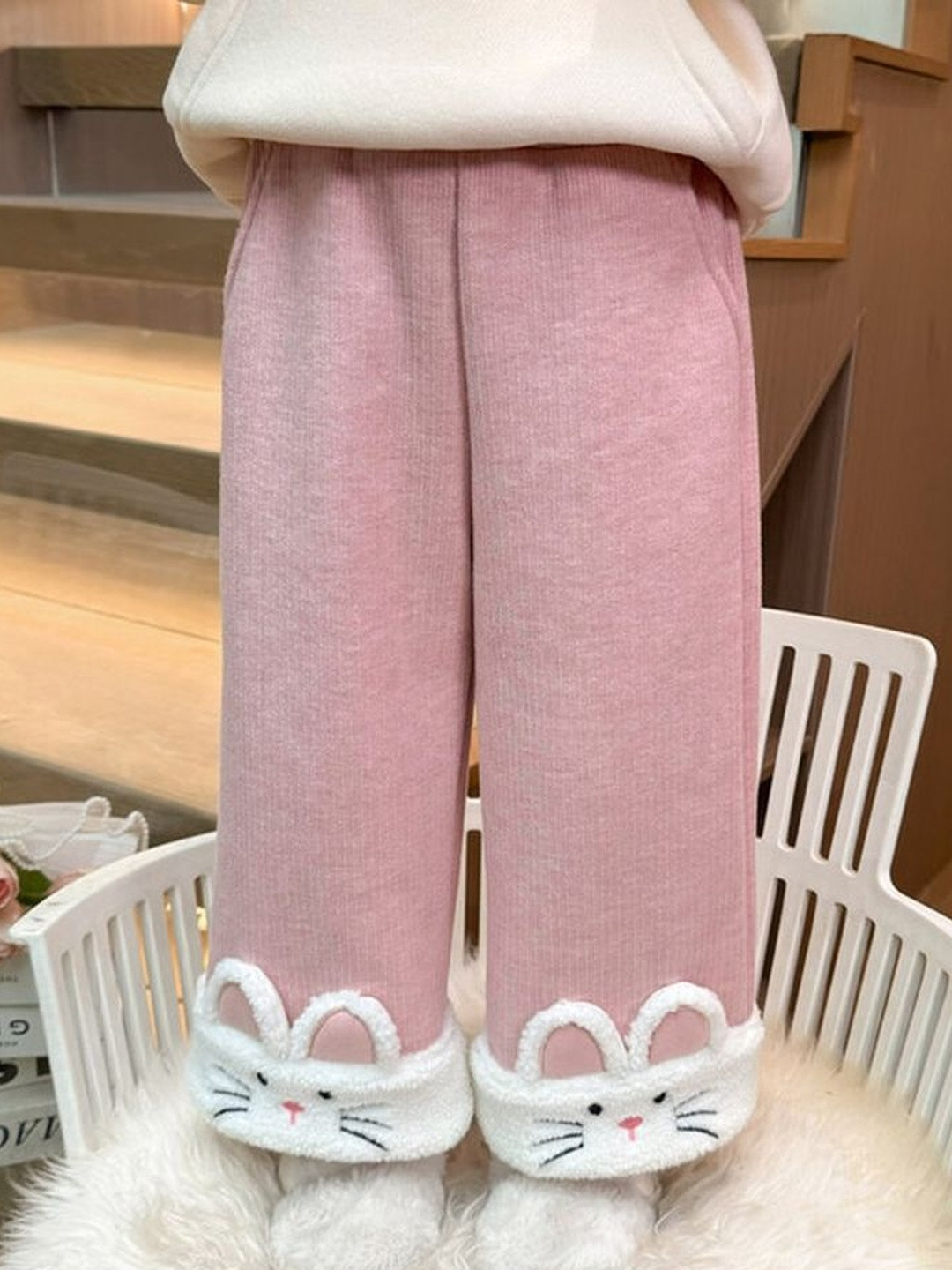 LULU & SKY Girls High-Rise Flat-Front Bunny Hem Wide Leg Trousers