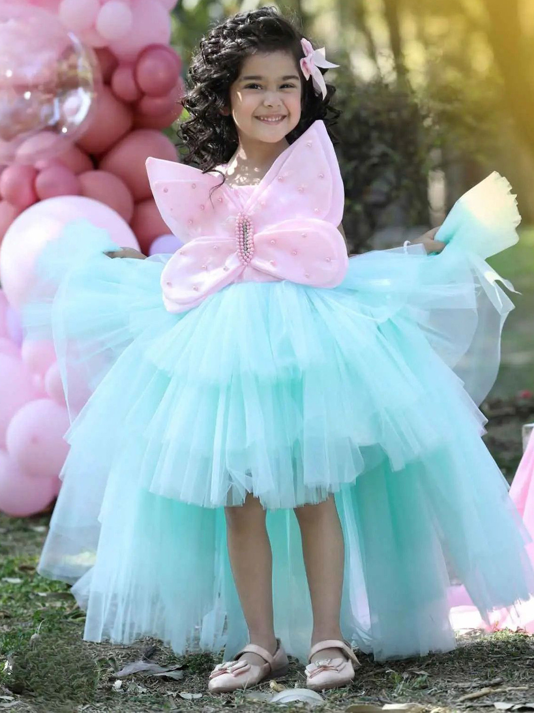 Lagorii Girls Net Tulle Fit & Flare Dress With 3D Butterfly Embellishment