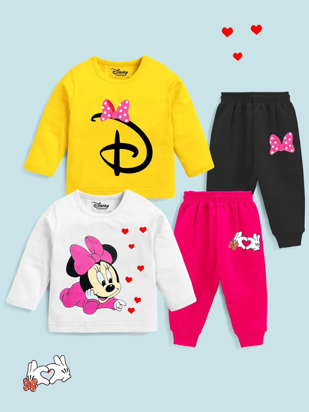 YK Disney Girls Pack Of 2 Printed Round Neck T-shirt with Jogger Clothing Set