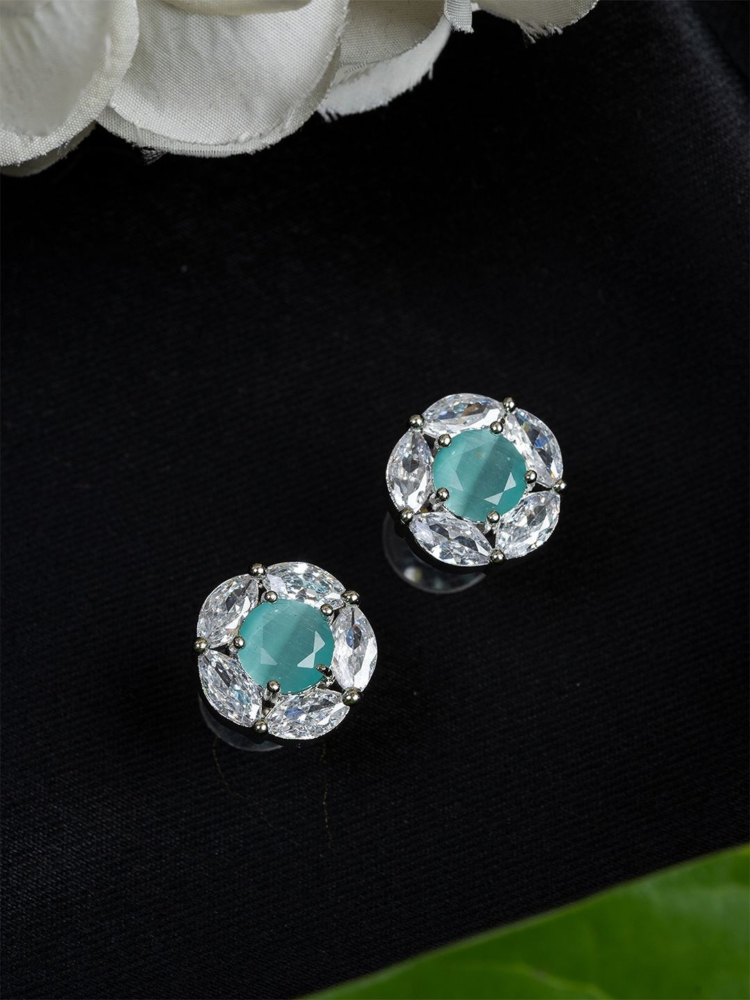 Laa Calcutta Gold-Plated American Diamond Studded Circular Shaped Studs