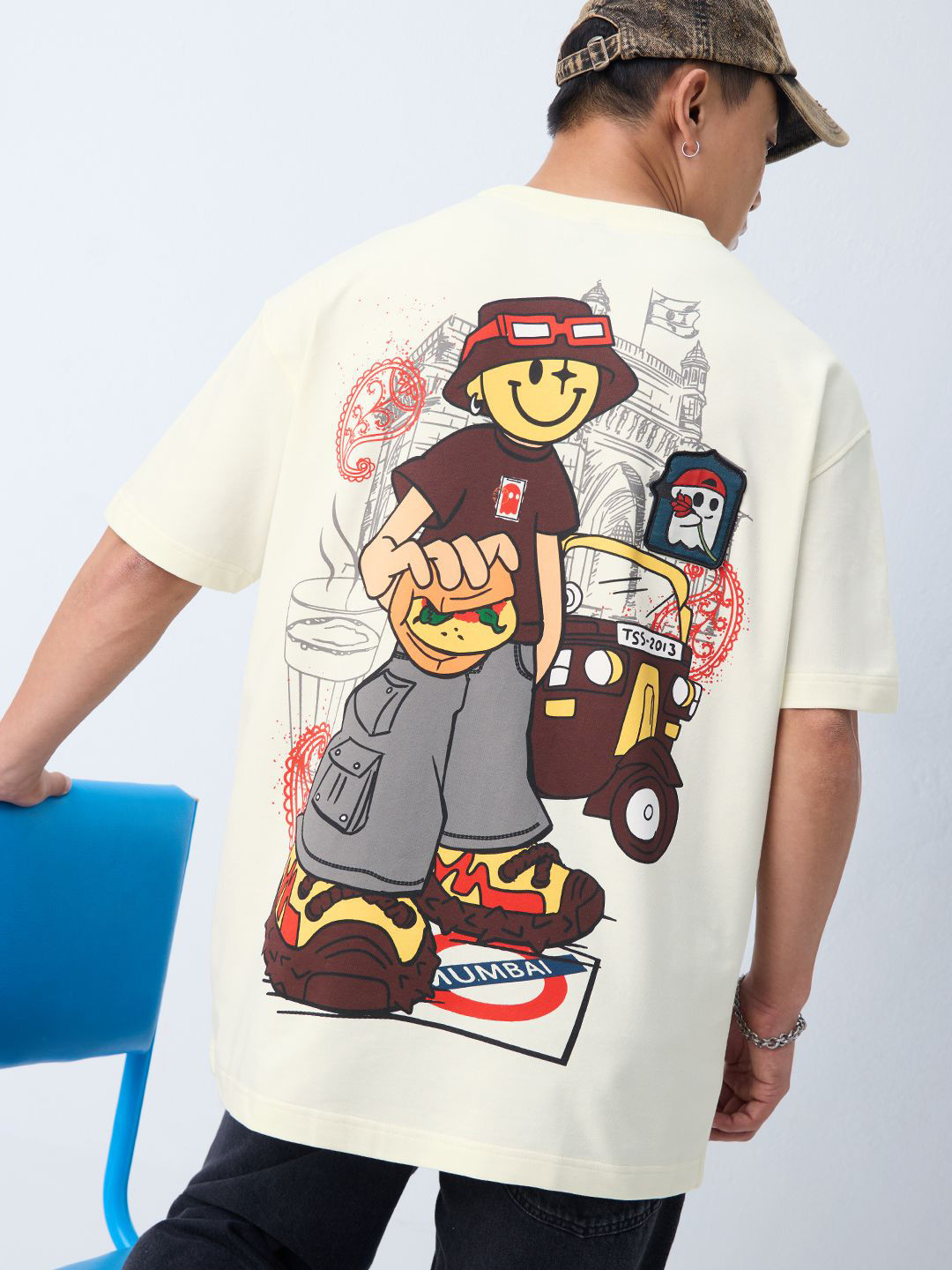 The Souled Store Men Smiley Printed Drop-Shoulder Sleeves T-shirt