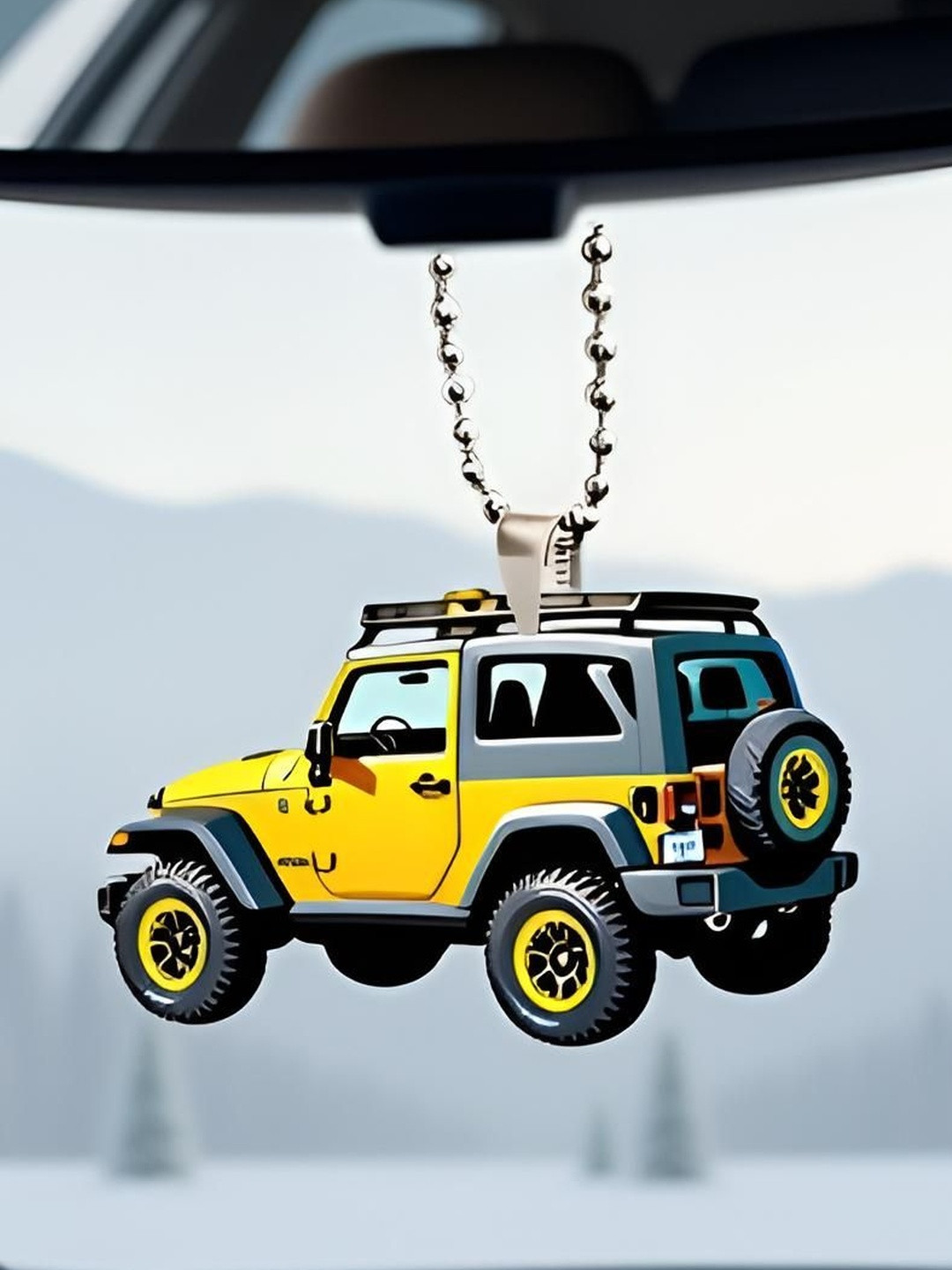 Gopalvilla Figurine 2D Mini Jeep Car Miniature Car Hanging Ornament Showpiece