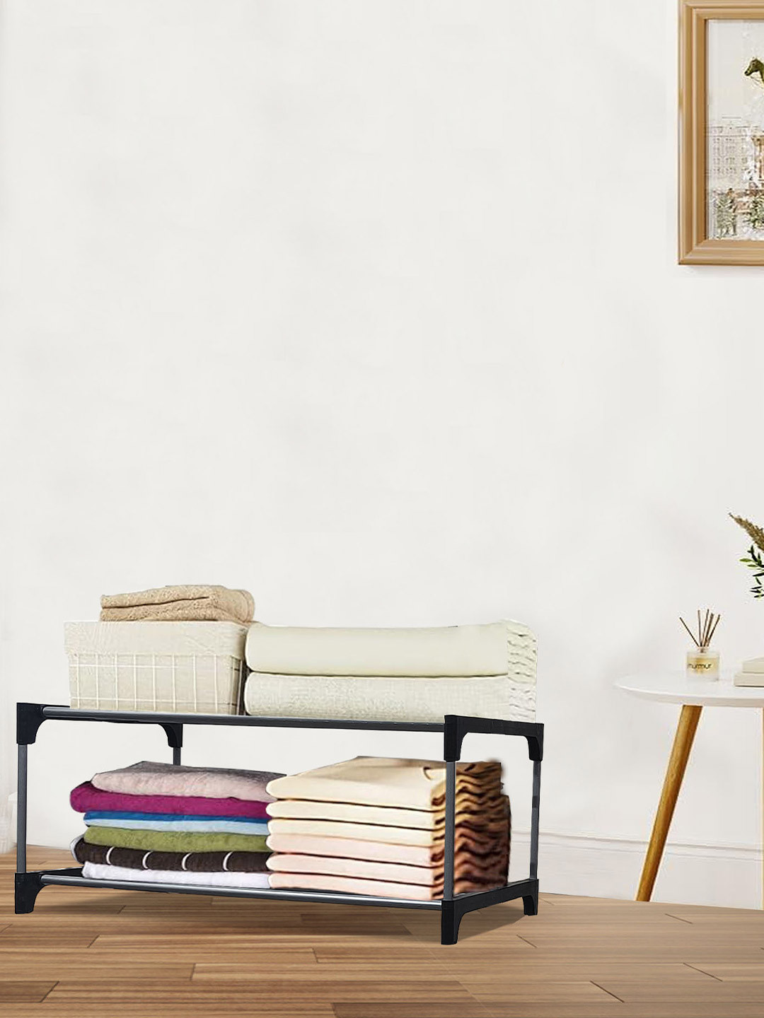 Rmerchants Black 2 Layer Metal Collapsible Wardrobe Rack