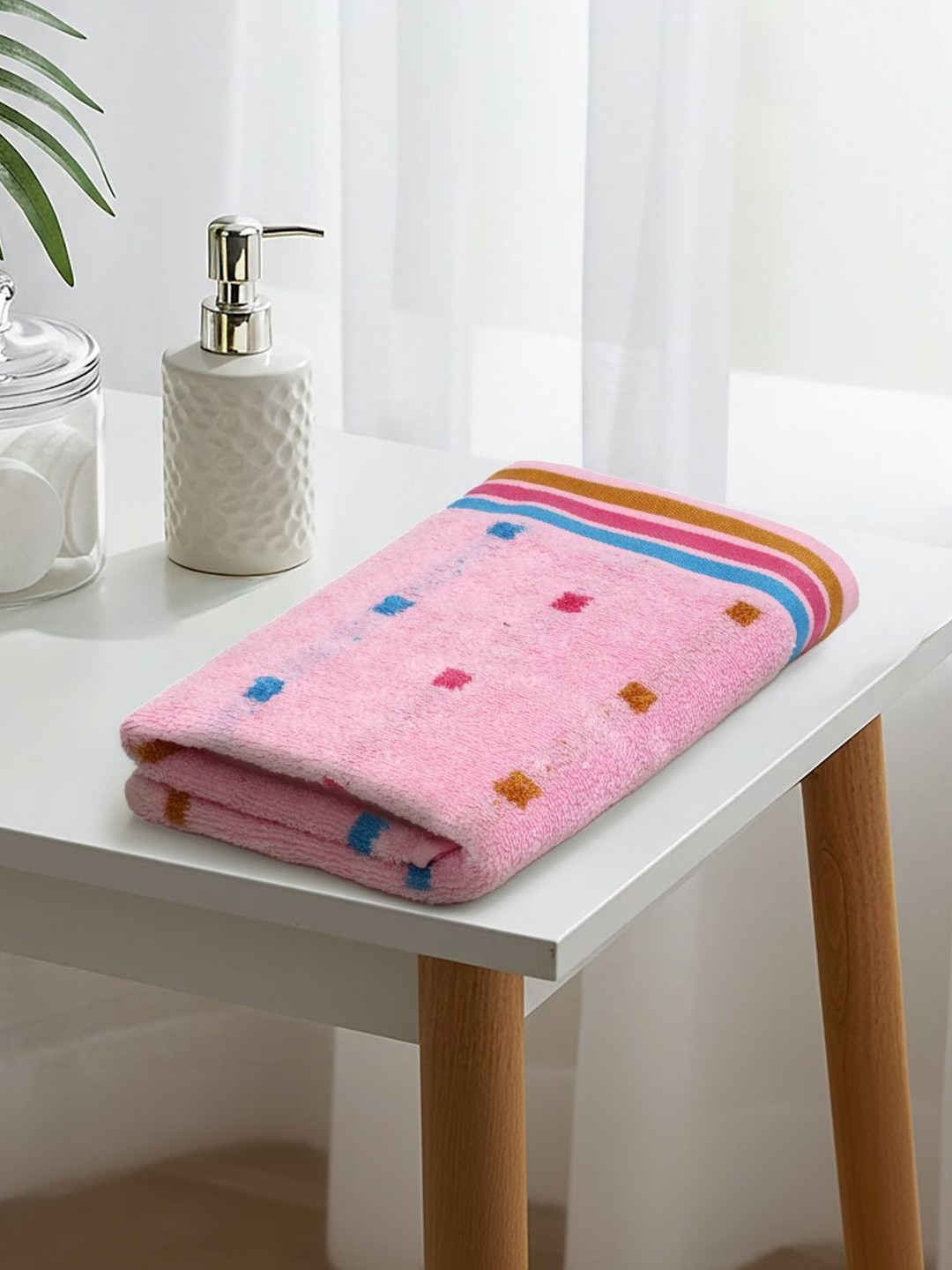 LIBERTY TOWELS Pink Printed Striped Pure Cotton 450 GSM Zero Twist Adult Bath Towel