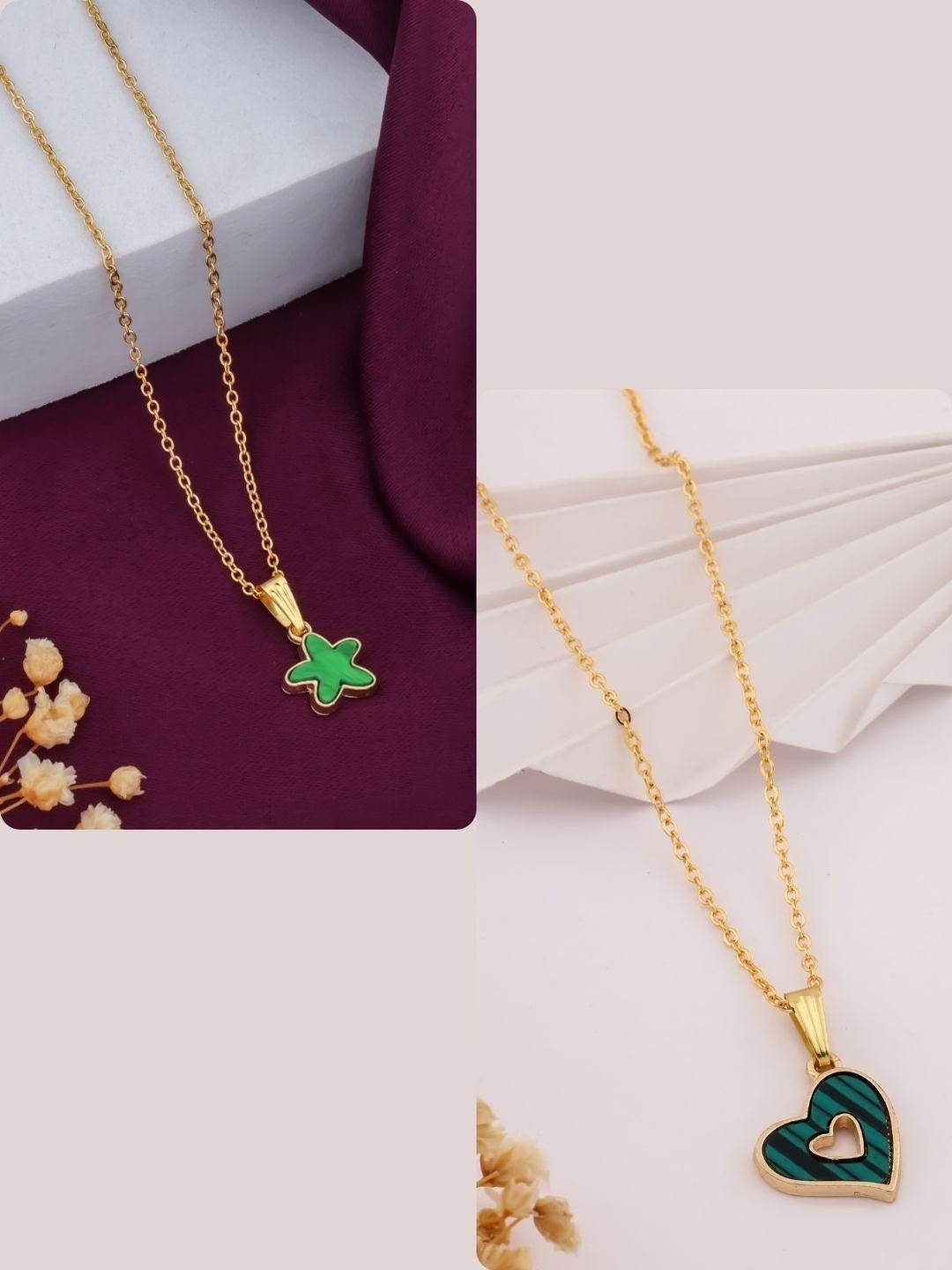 SZN Elegent Set Of 2 Gold-Plated Star Shaped Pendants With Chains