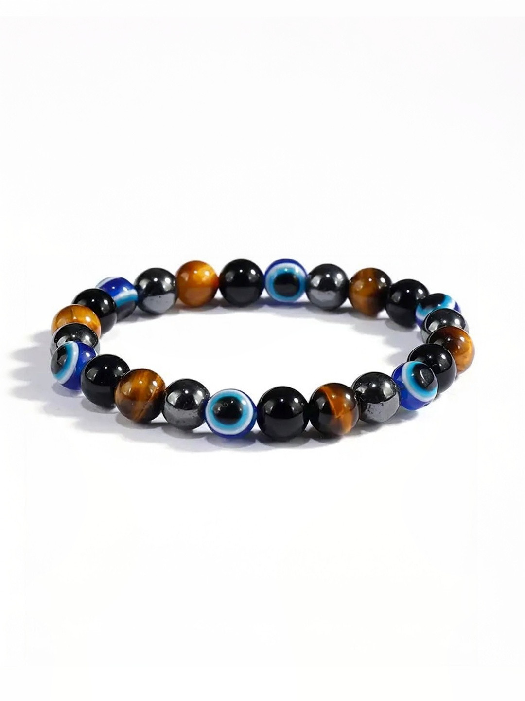 Vanira Women Tiger Eye Obsidian Hematite Evil Eye Elasticated Multiple Protection Bracelet
