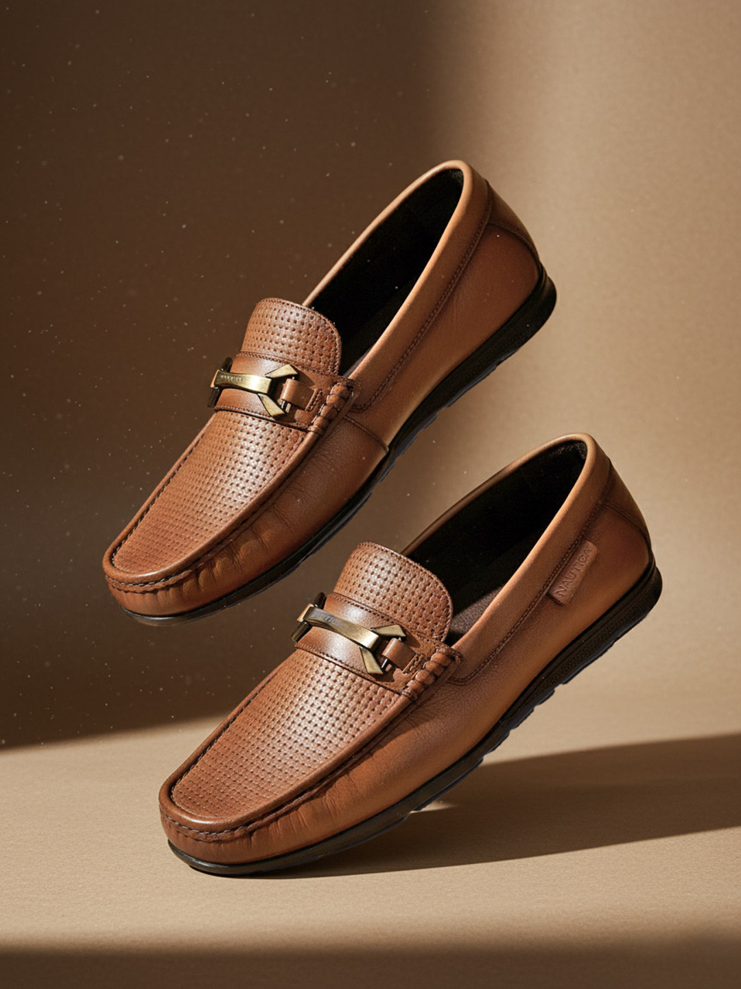 Nautica Men Leather Textured Horsebit Loafers
