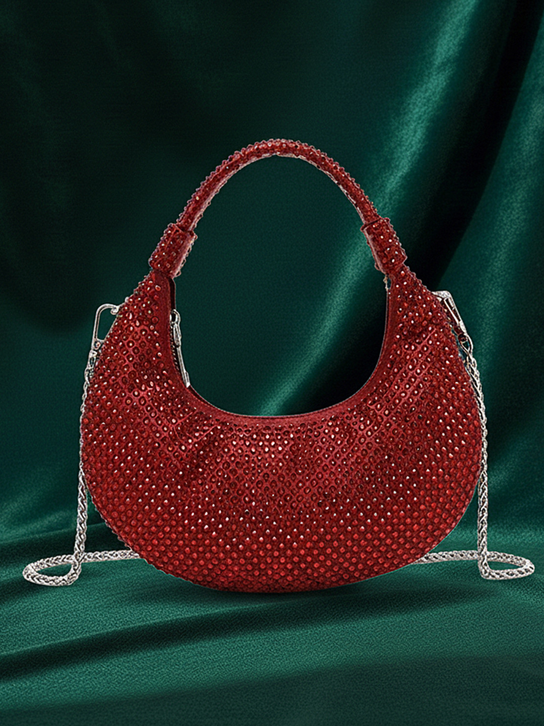 bebe Embellished Half Moon Handheld Bag With Embellished Details