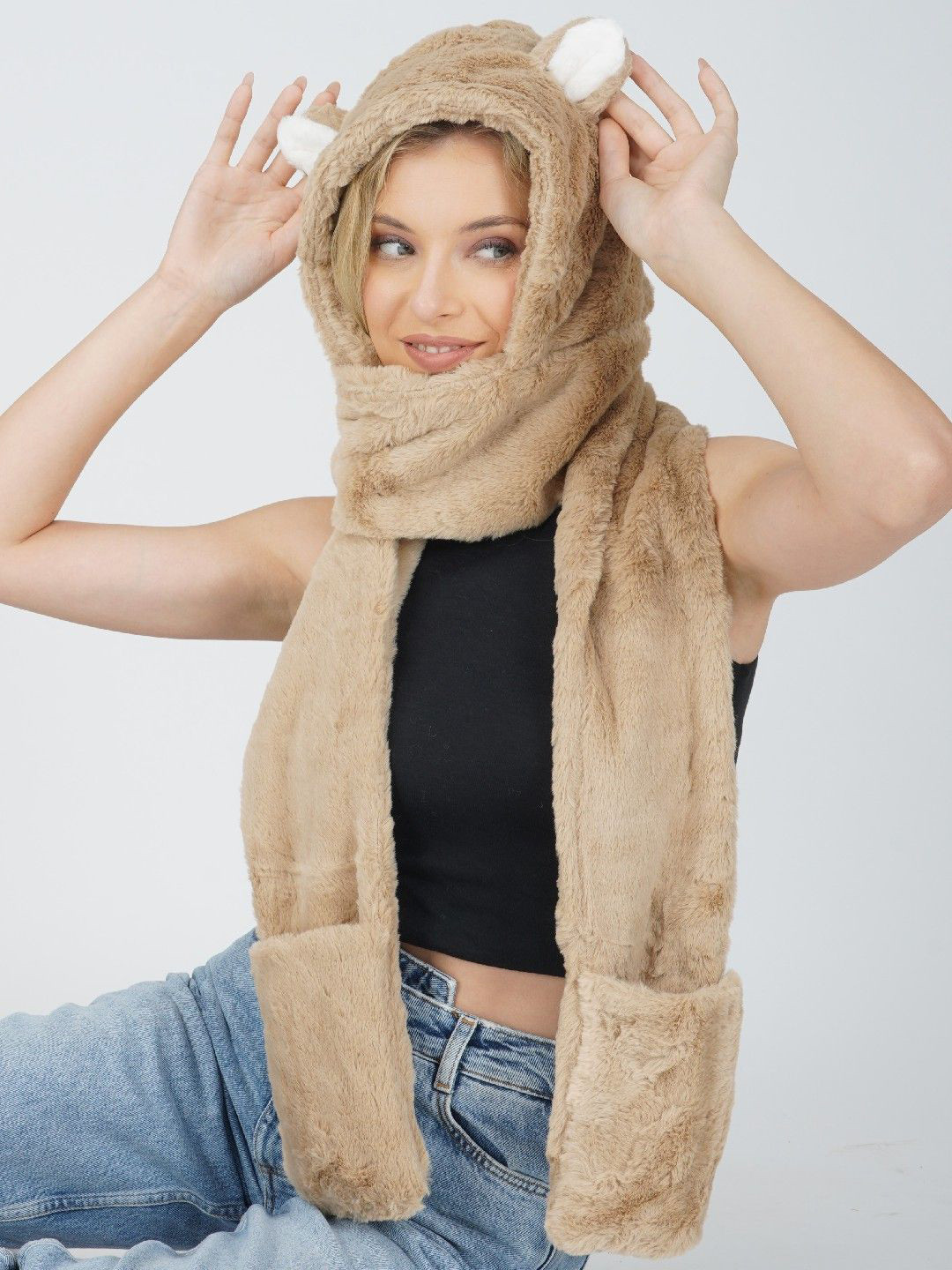 LADONNA Women Woolen 3 In 1 Cap Scarf Gloves