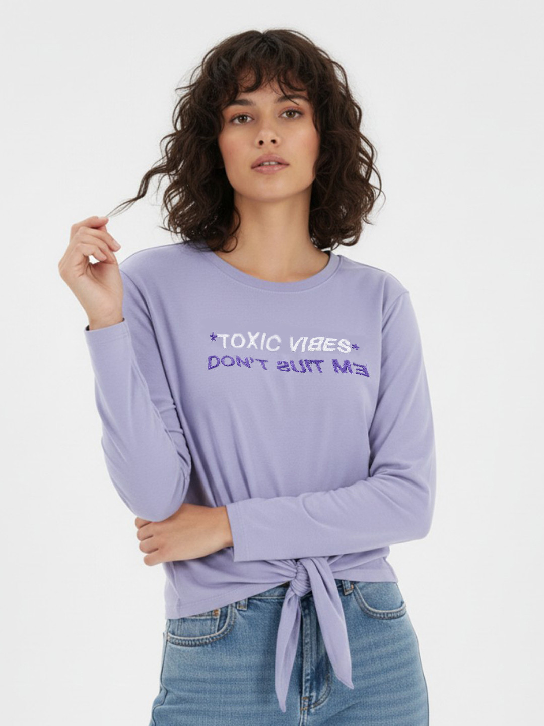 glitchez Typography Embroidered Front Knot T-shirt