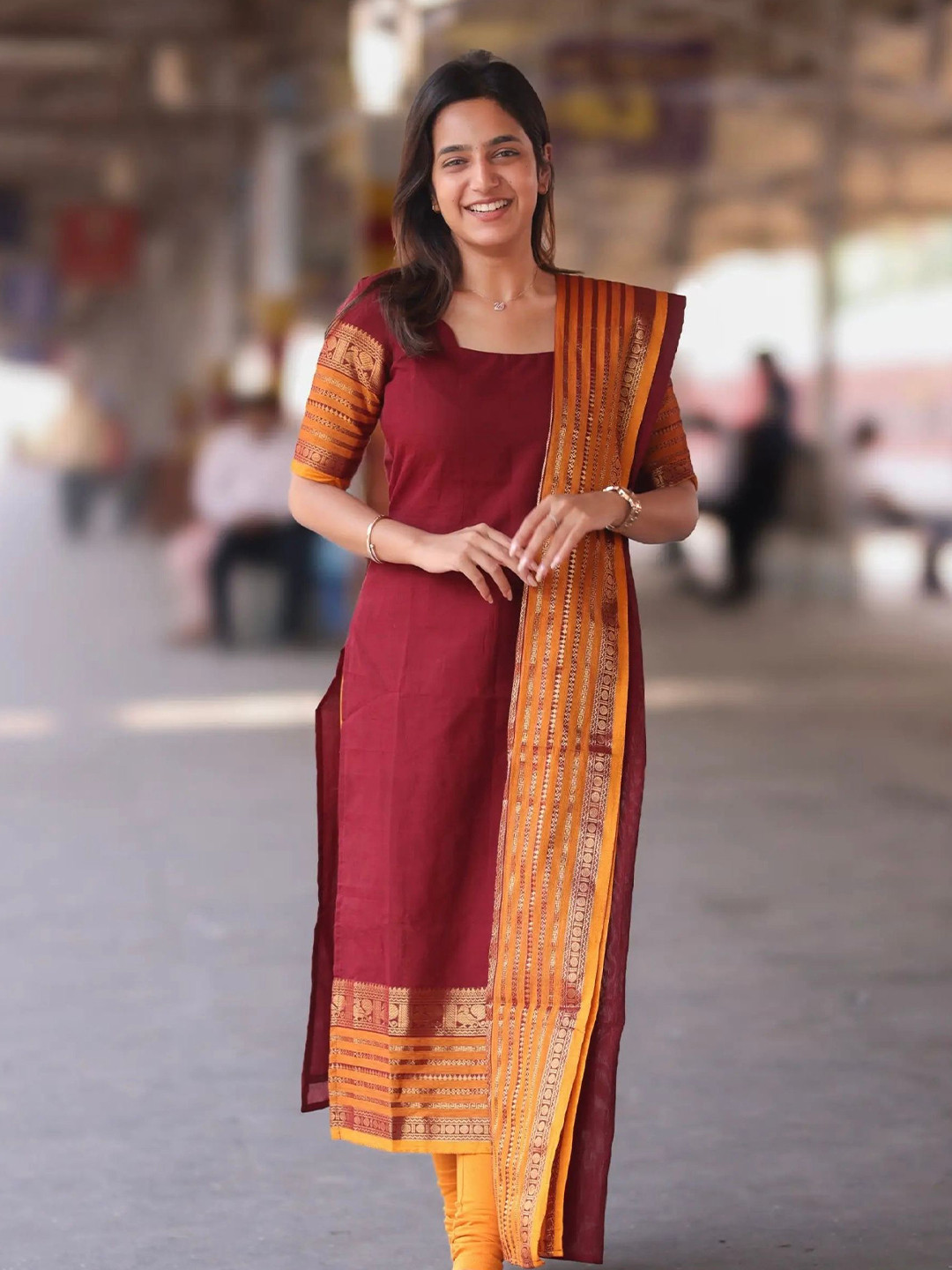 Snofi Creation Square Neck Pure Cotton Straight Kurta With Dupatta