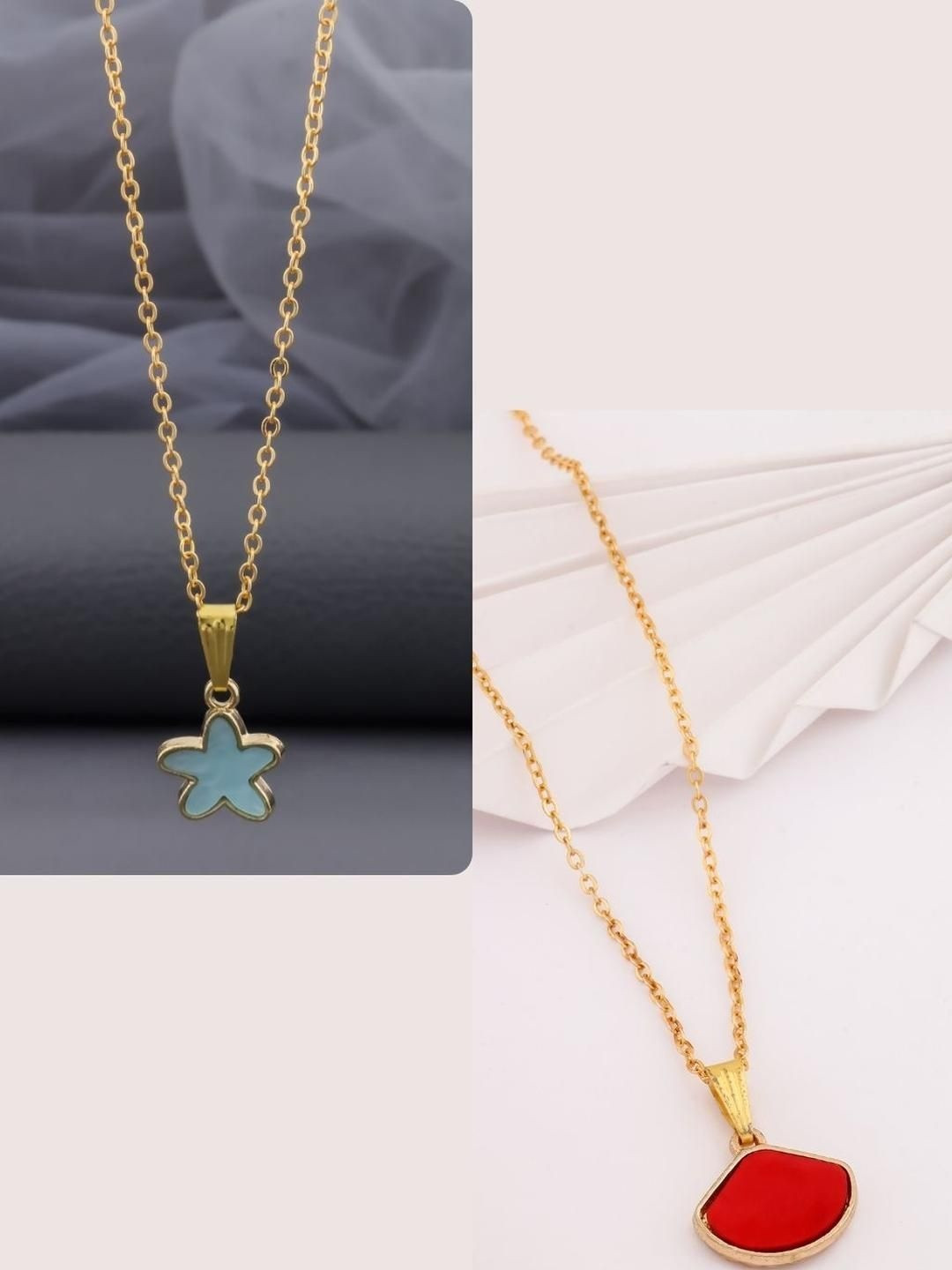 SZN Set Of 2 Gold-Plated Clover & Abstract Bezel Shaped Pendants With Chains