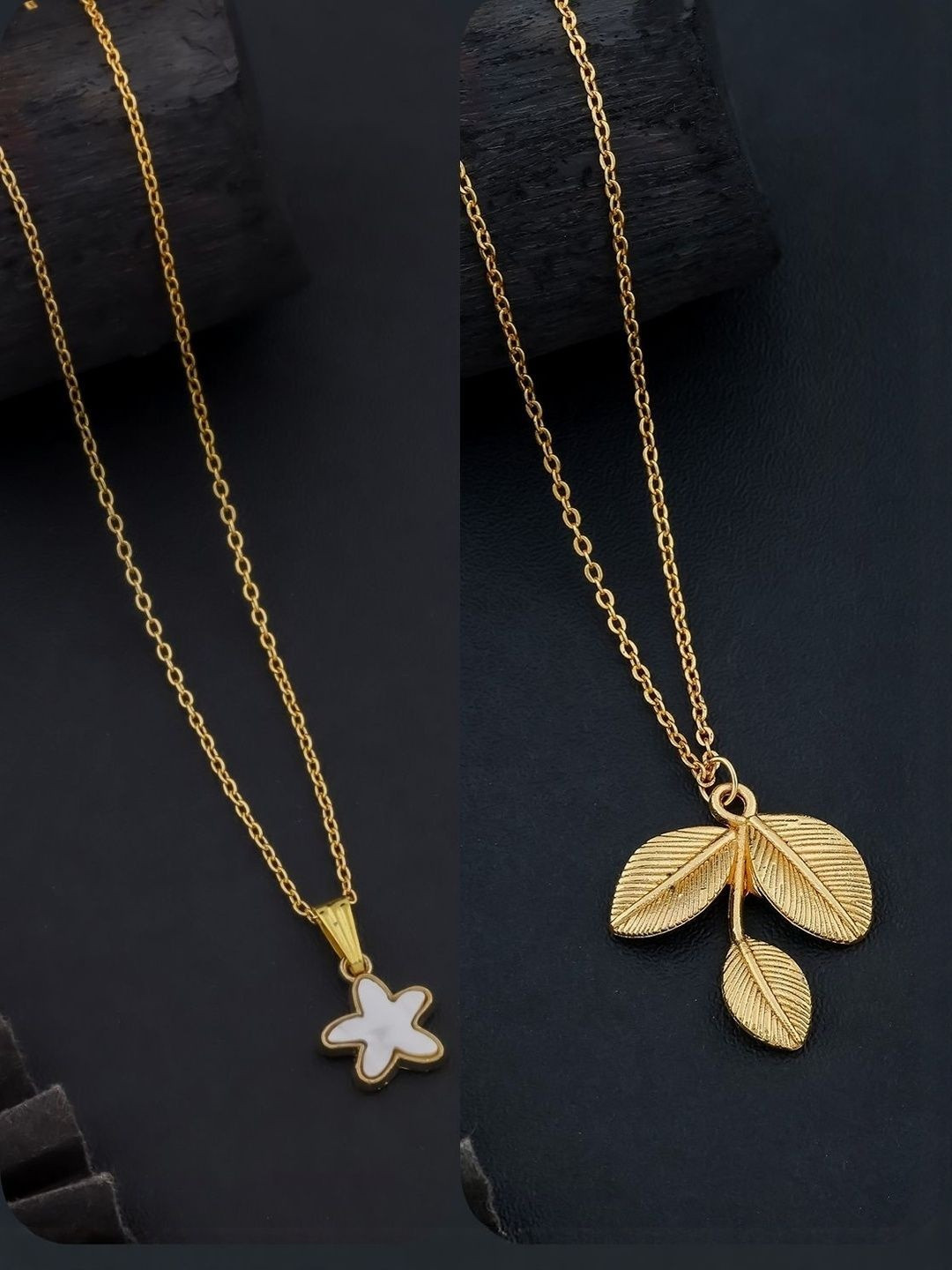 SZN Set Of 2 Gold-Plated Clover & Leaf Shaped Pendants With Chains