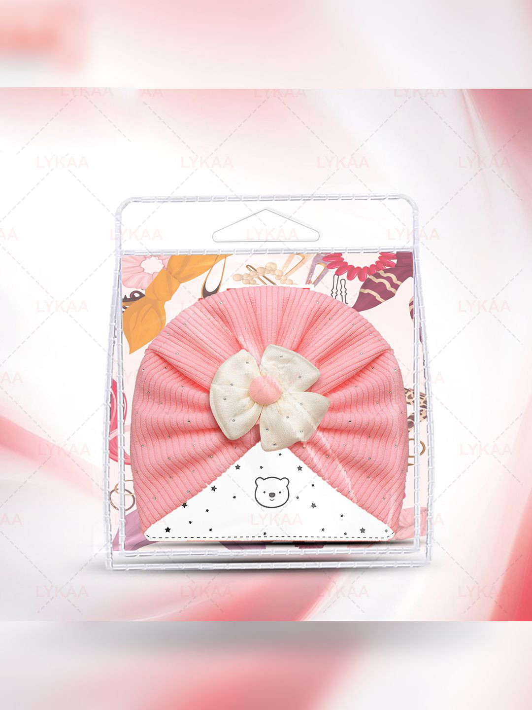 LYKAA Girls Embellished Turban Cap Hairband With Fancy Flower and Beads