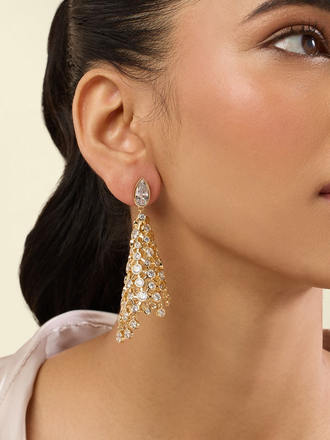 Isharya 18 KT Gold-Plated Crystal Zirconia Teardrop Shaped Sereia Statement Drop Earrings