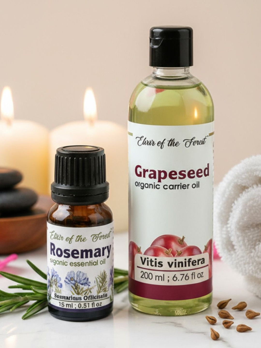 ELIXIR OF THE FOREST Set Of 2 Rosemary Essential Oil - 15 ml & Grapeseed Oil - 200 ml