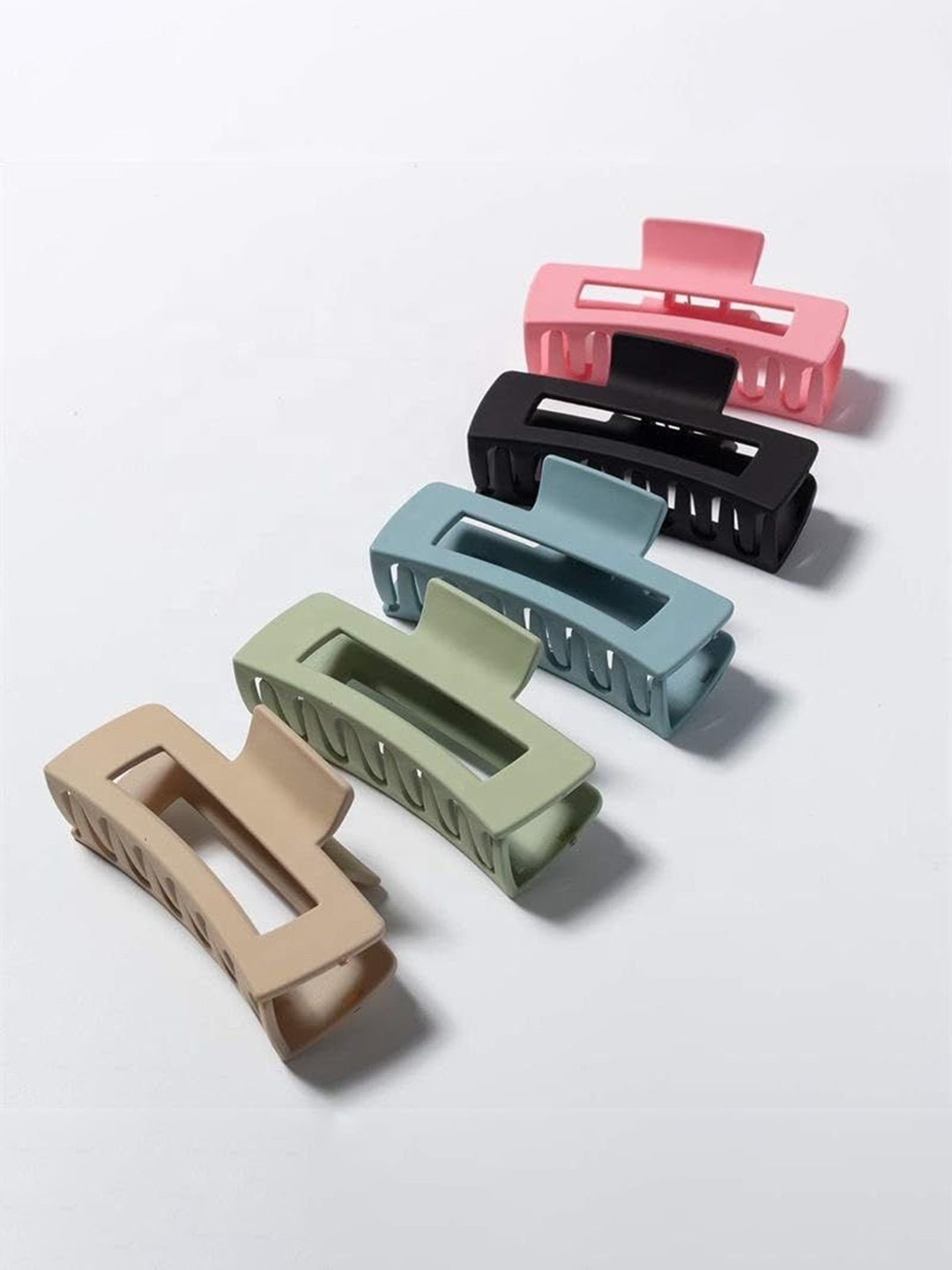 FHONEX Women Set of 5 Matt Finished Rectangle shape Claw Clip Hair Accessory